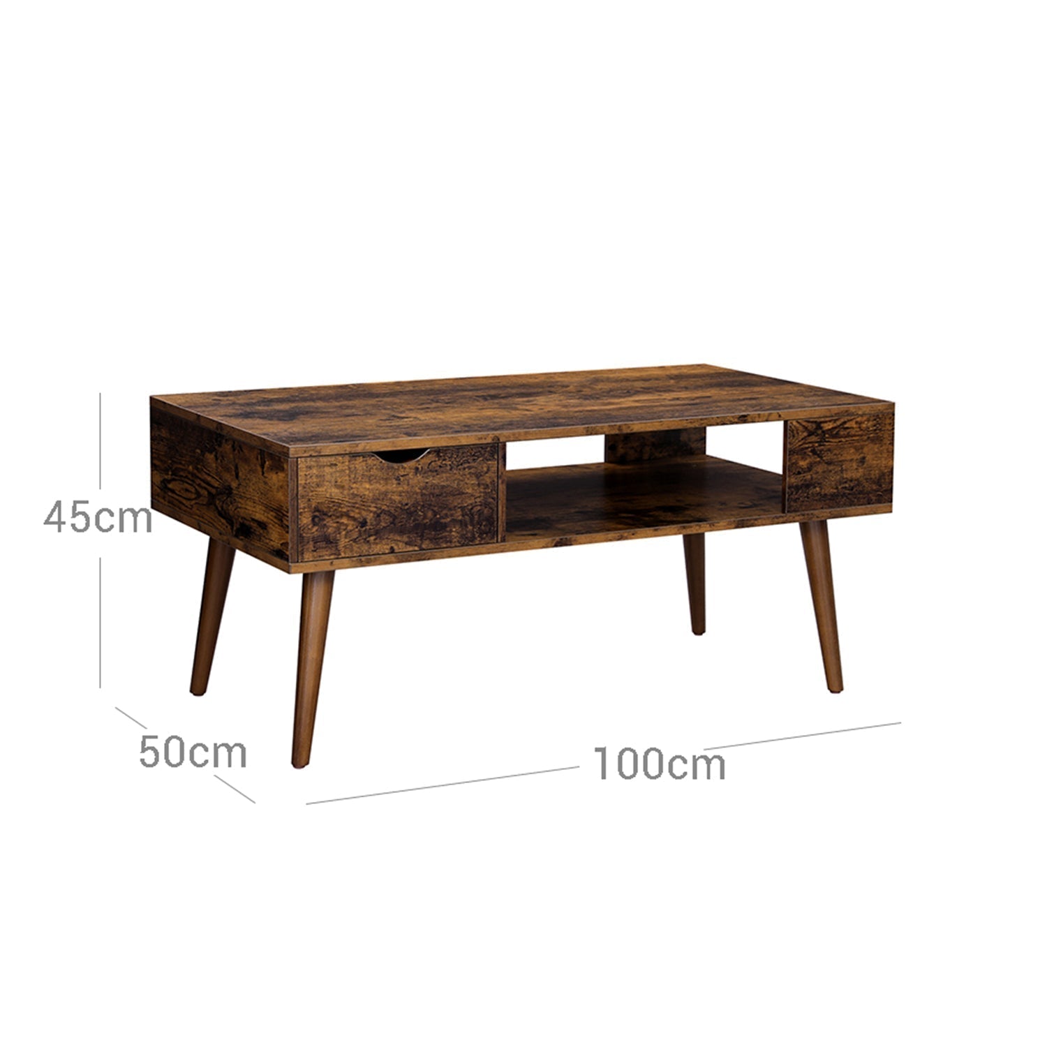 Stolić za kavu s ladicom, 100 x 50 x 45 cm, rustikalno smeđi | VASAGLE-vitahome.hr