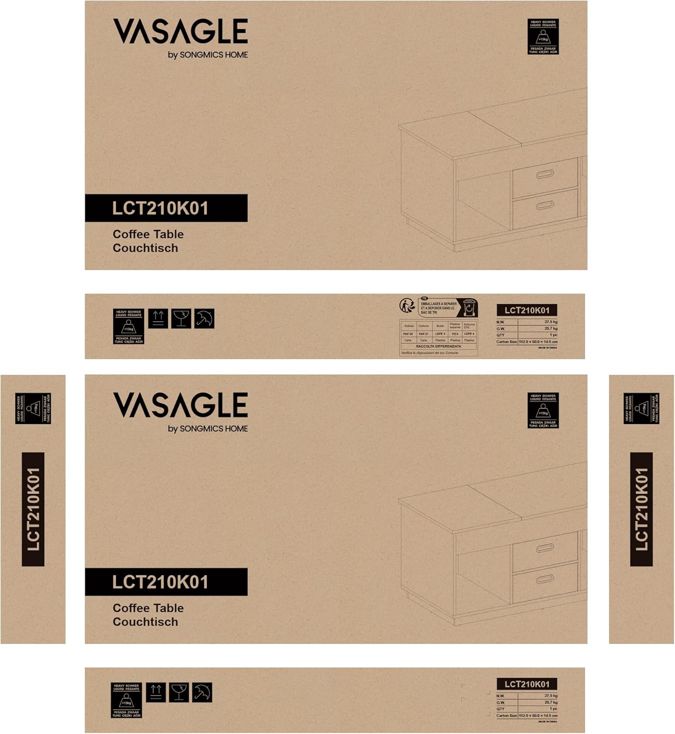 Stolić za kavu s podiznim vrhom, 50 x 100 x 48 cm/62,3 cm, bež | VASAGLE-vitahome.hr