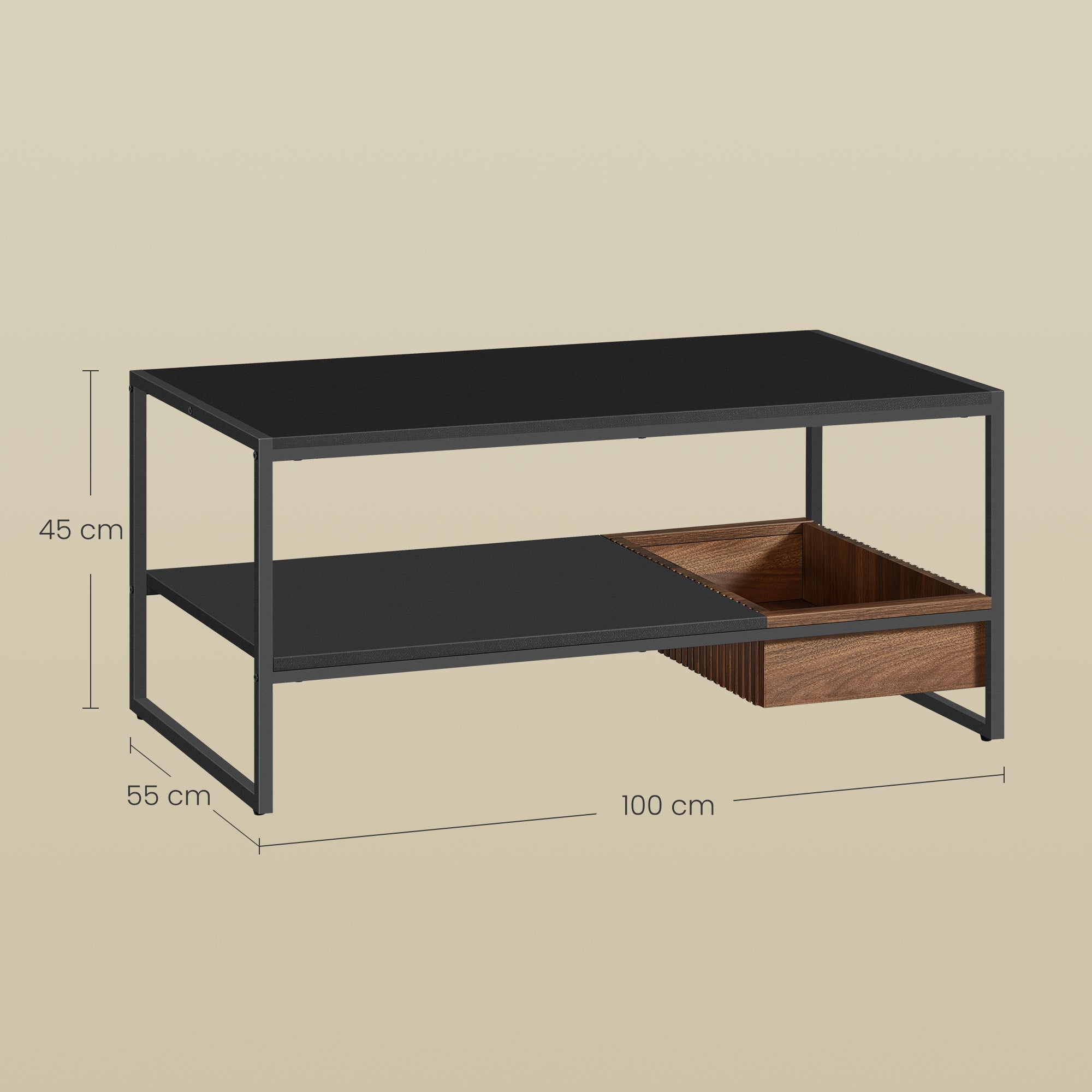 Stolić za kavu s policom i ladicom, 100 x 55 x 45 cm, crne i smeđe boje-VASAGLE-Vita Home
