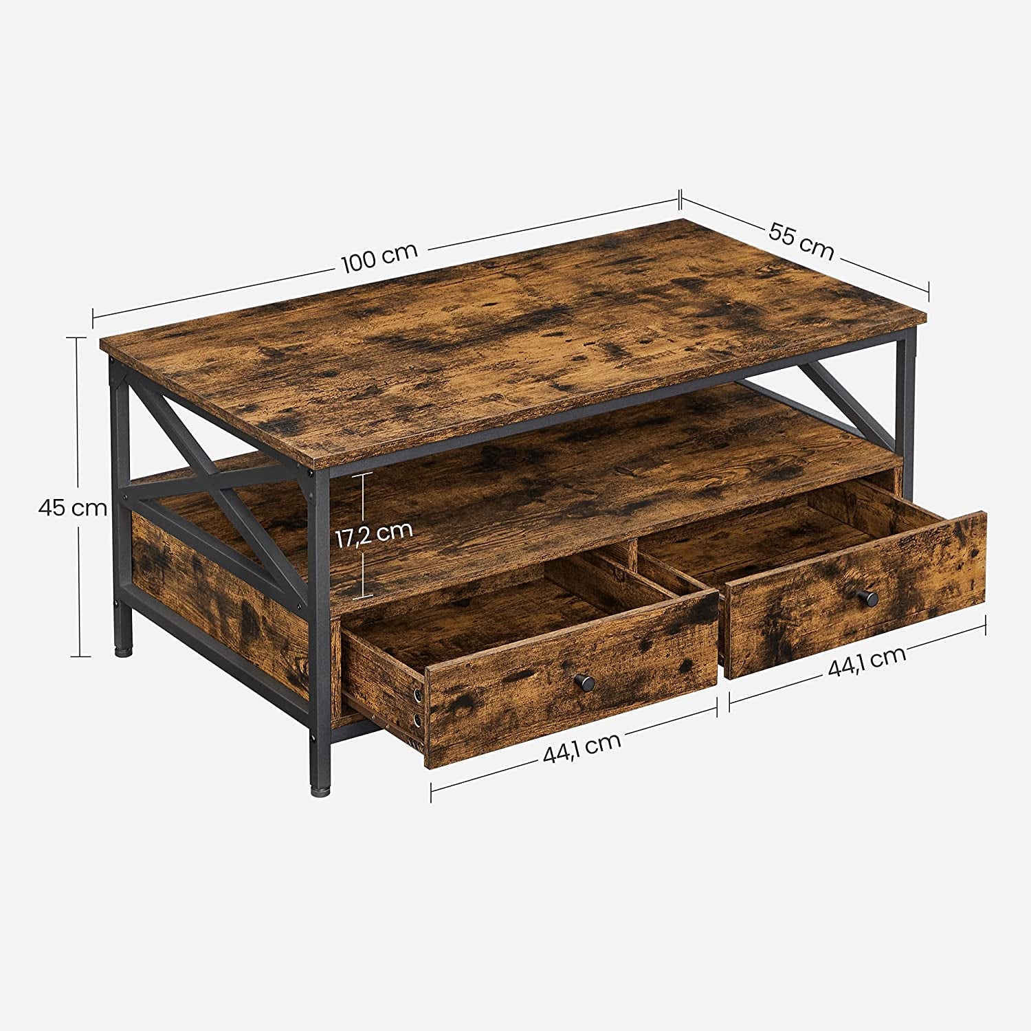 Stolić za kavu, stol za dnevni boravak 100×55×45 cm, rustikalno smeđa i crna