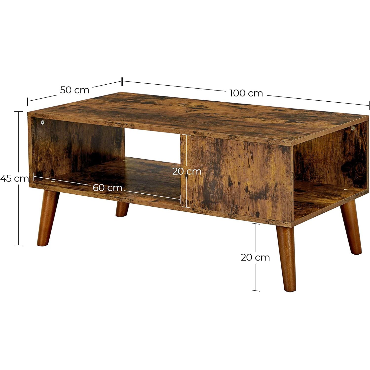 Stolić za kavu u retro stilu, TV ormarić, 100 x 50 x 45 cm, rustično smeđi | VASAGLE-vitahome.hr