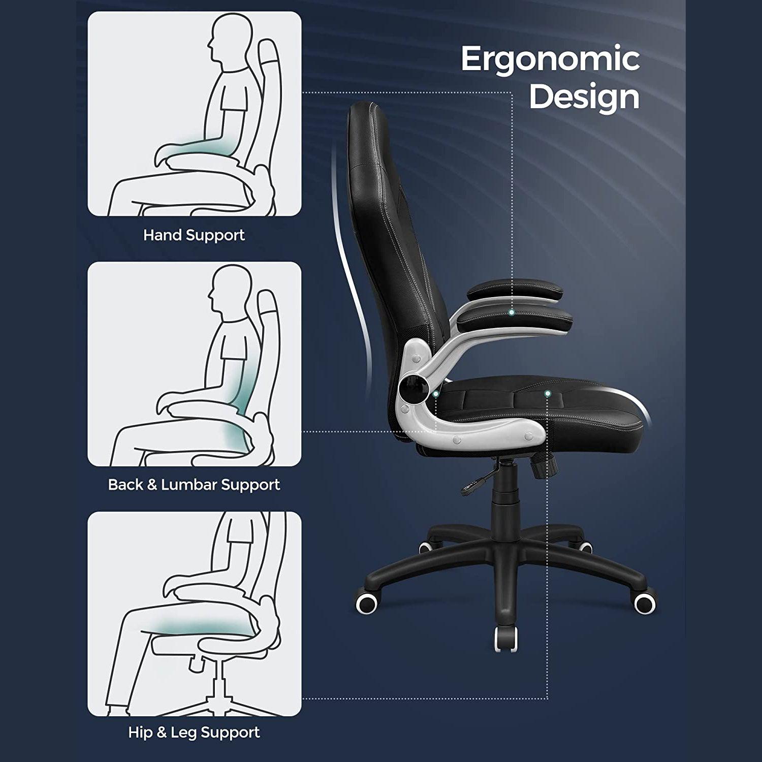Stolica, ergonomska uredska stolica sa sklopivim naslonima za ruke i visokim naslonom | SONGMICS-vitahome.hr