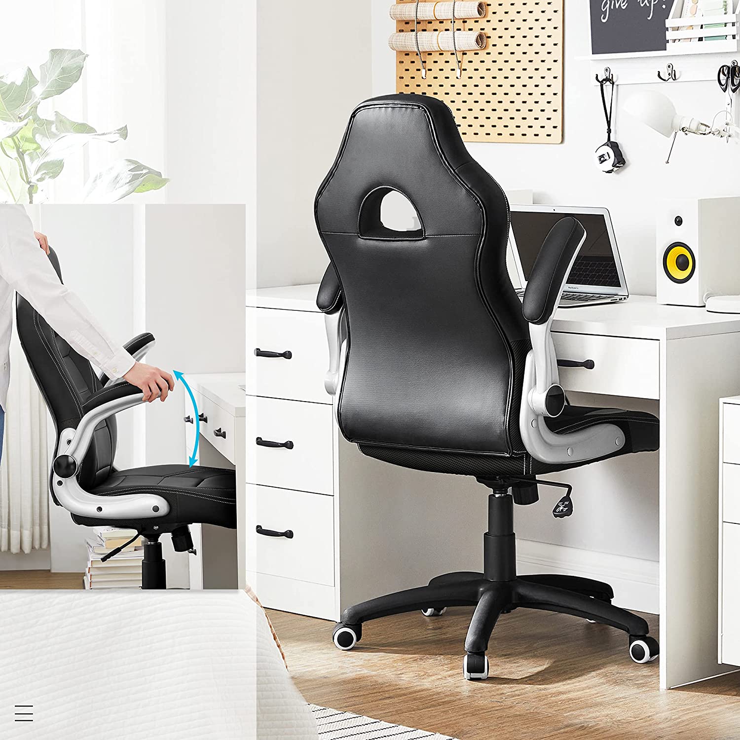 Stolica, ergonomska uredska stolica sa sklopivim naslonima za ruke i visokim naslonom | SONGMICS-vitahome.hr
