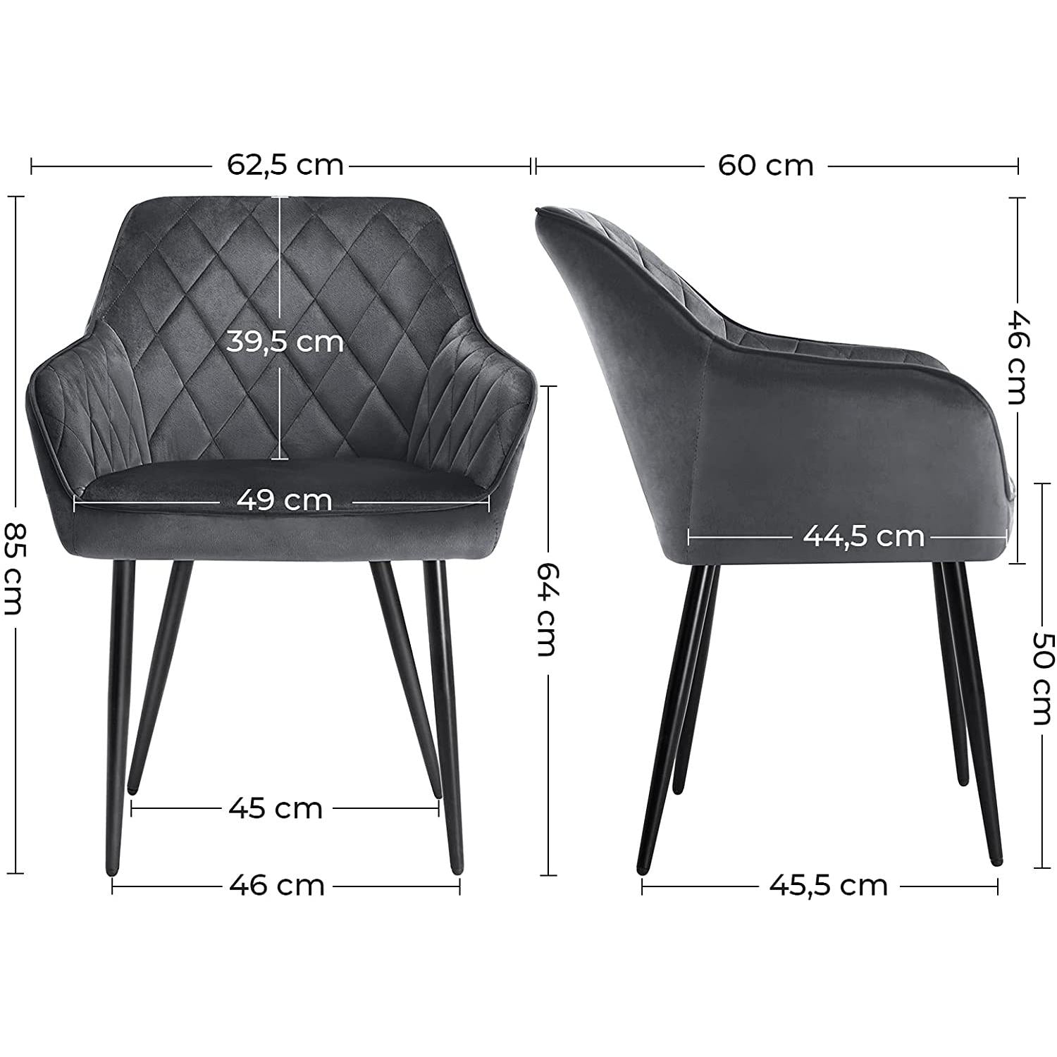 Stolica, presvučena fotelja nosivosti 110 kg, 62,5 x 60 x 85 cm, siva | SONGMICS-vitahome.hr