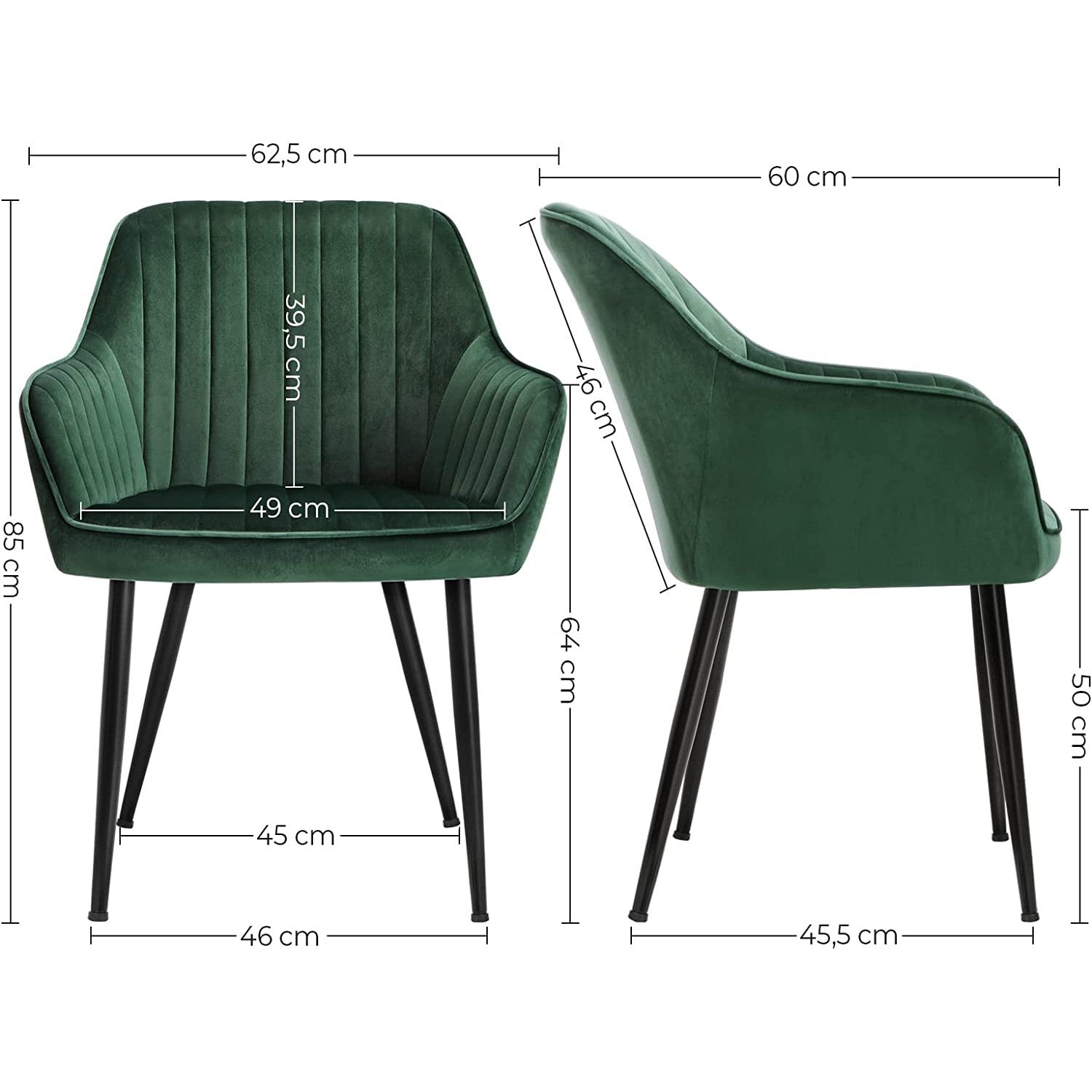 Stolica za blagovaonu s baršunastom navlakom, 60 x 62,5 x 85 cm, zelena | SONGMICS-vitahome.hr