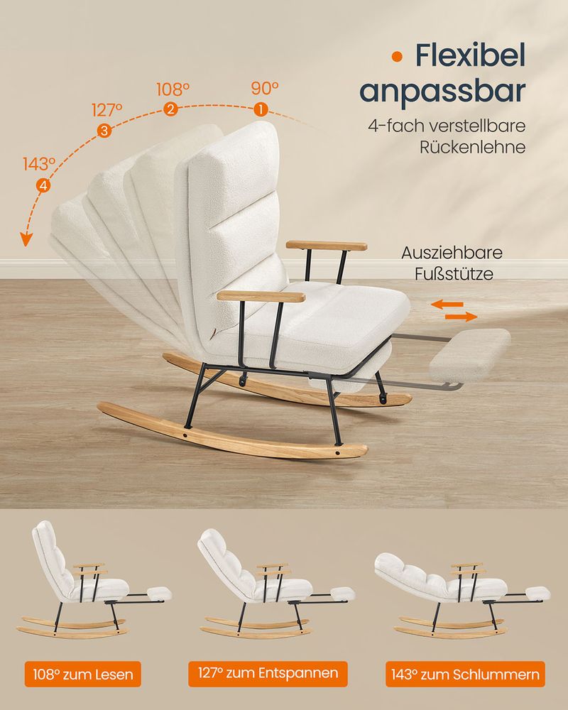 Stolica za ljuljanje nosivost do 160 kg, 97 × 67 × 100 cm, krem bijela | SONGMICS-vitahome.hr