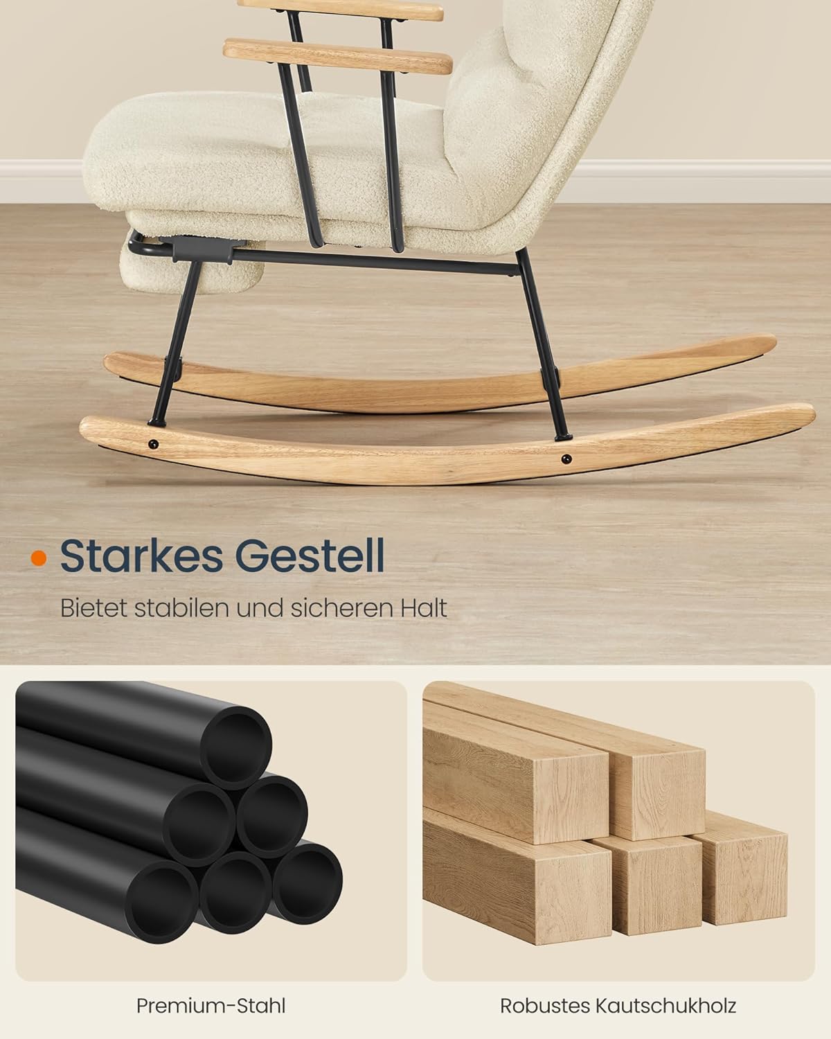 Stolica za ljuljanje nosivost do 160 kg, 97 × 67 × 100 cm, krem bijela | VASHOME-VASHOME-Vita Home