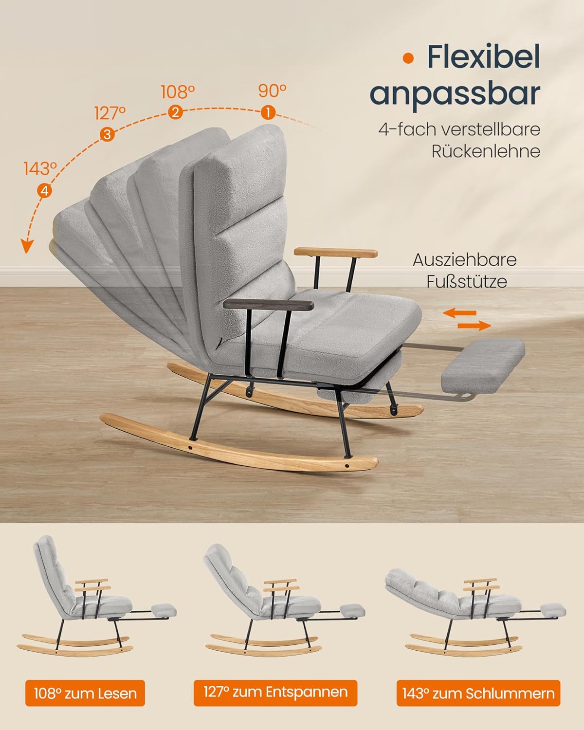 Stolica za ljuljanje nosivost do 160 kg, 97 × 67 × 100 cm, siva | VASHOME-VASHOME-Vita Home