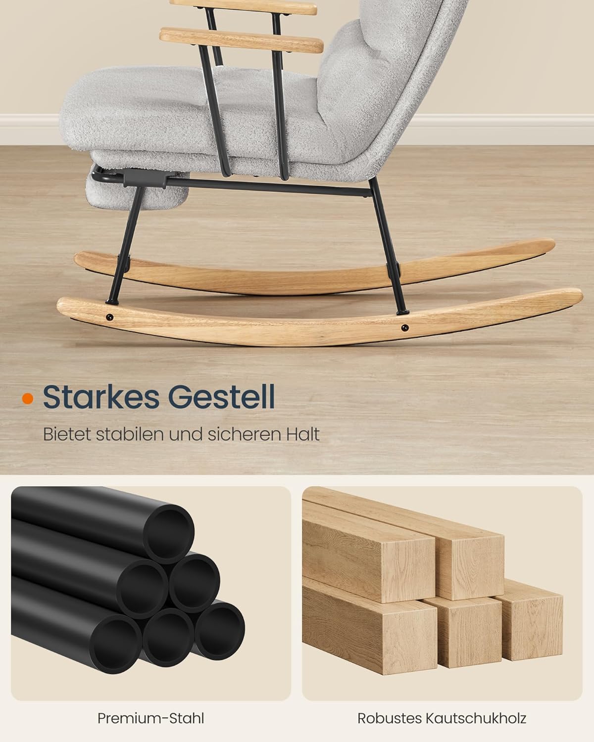 Stolica za ljuljanje nosivost do 160 kg, 97 × 67 × 100 cm, siva | VASHOME-VASHOME-Vita Home