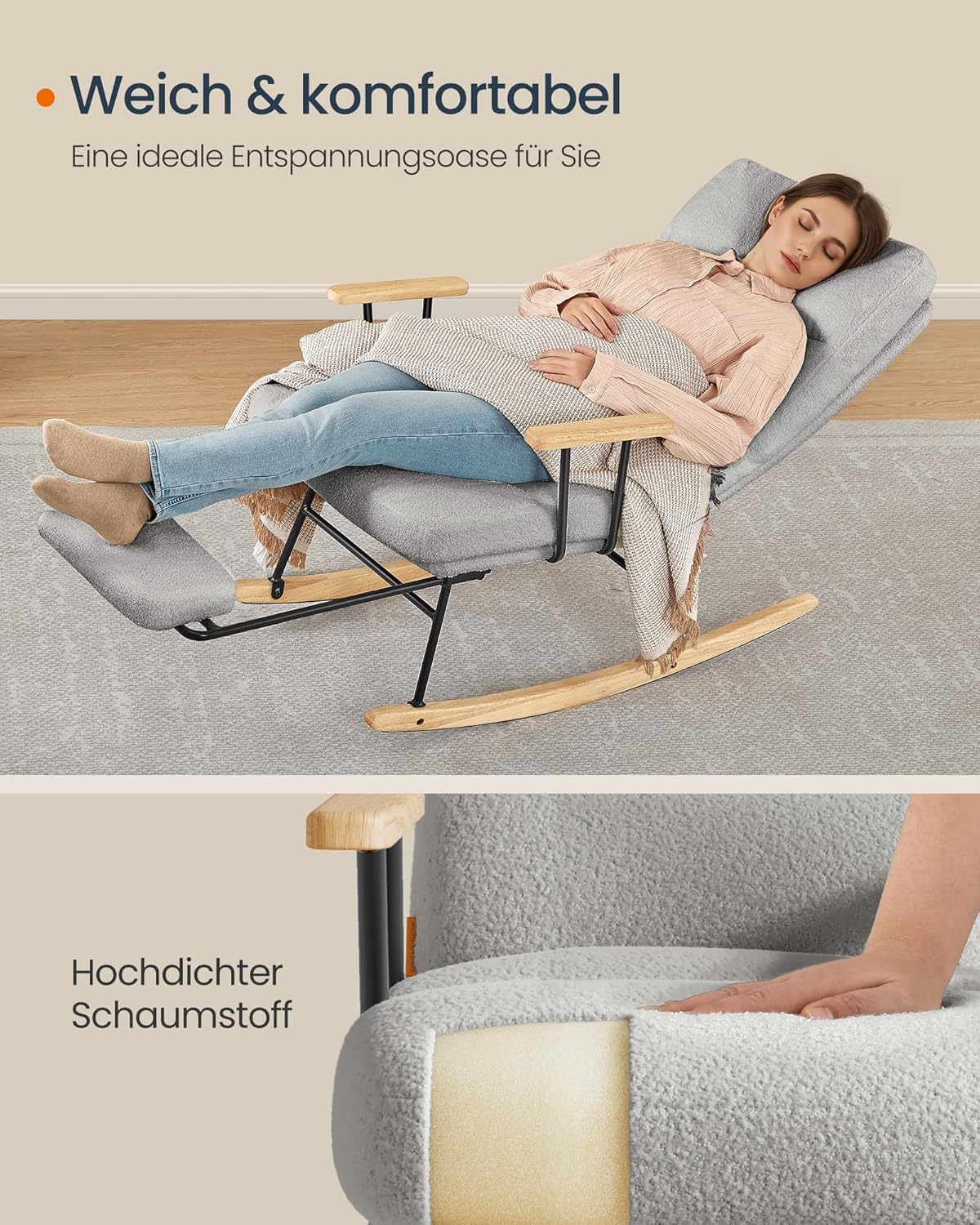 Stolica za ljuljanje nosivost do 160 kg, 97 × 67 × 100 cm, siva | VASHOME-VASHOME-Vita Home