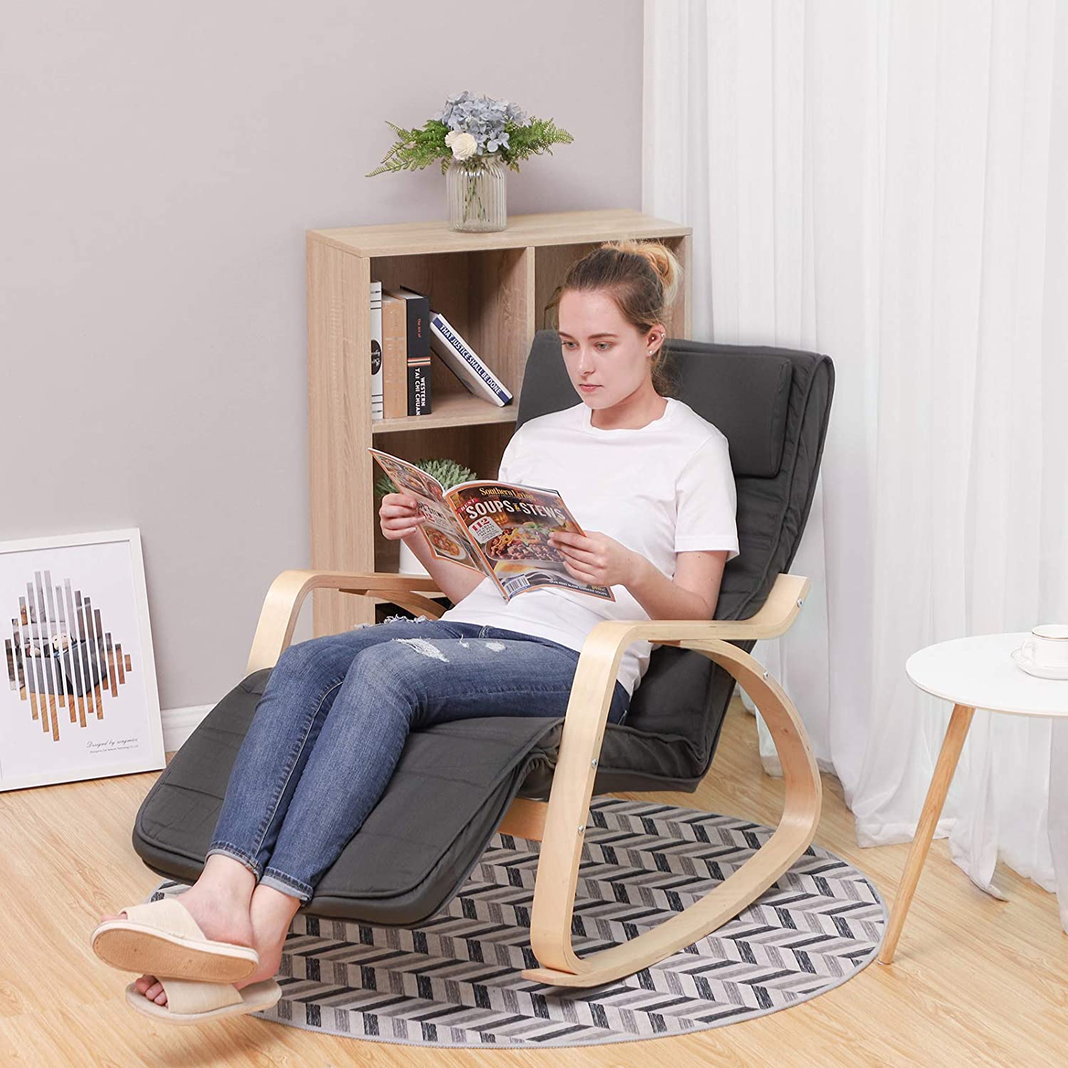 Stolica za ljuljanje, okvir od pune breze, nosivosti do 150 kg, sive boje | SONGMICS-vitahome.hr