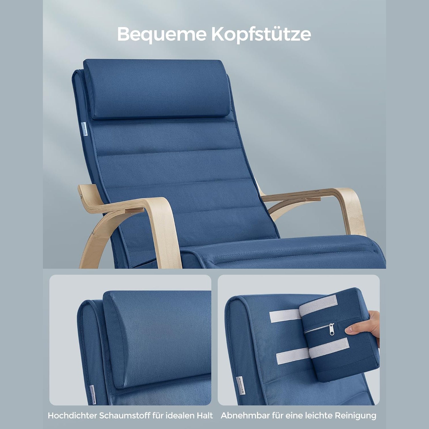 Stolica za ljuljanje, oslonac za noge podesiv u 5 smjerova, plava-prirodna boja | SONGMICS-vitahome.hr