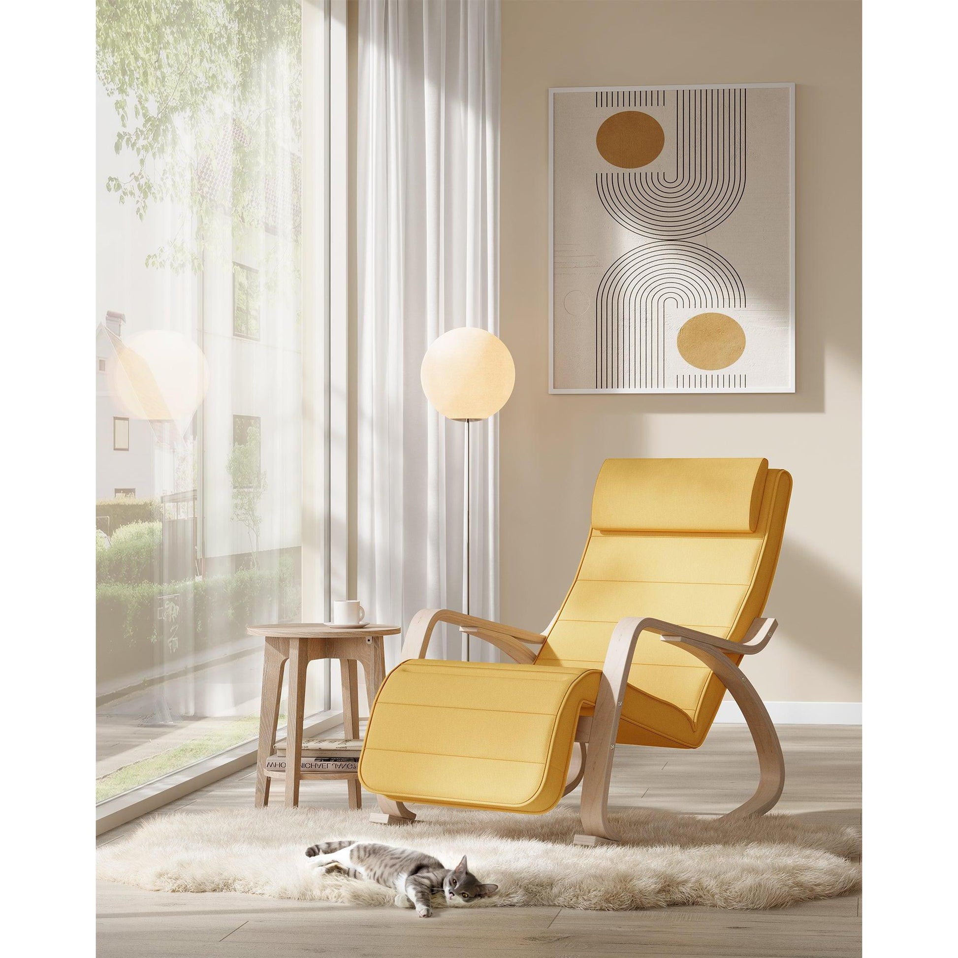 Stolica za ljuljanje s naslonima, od brezovog drva, nosivost 150kg, pastel žuta | SONGMICS-vitahome.hr