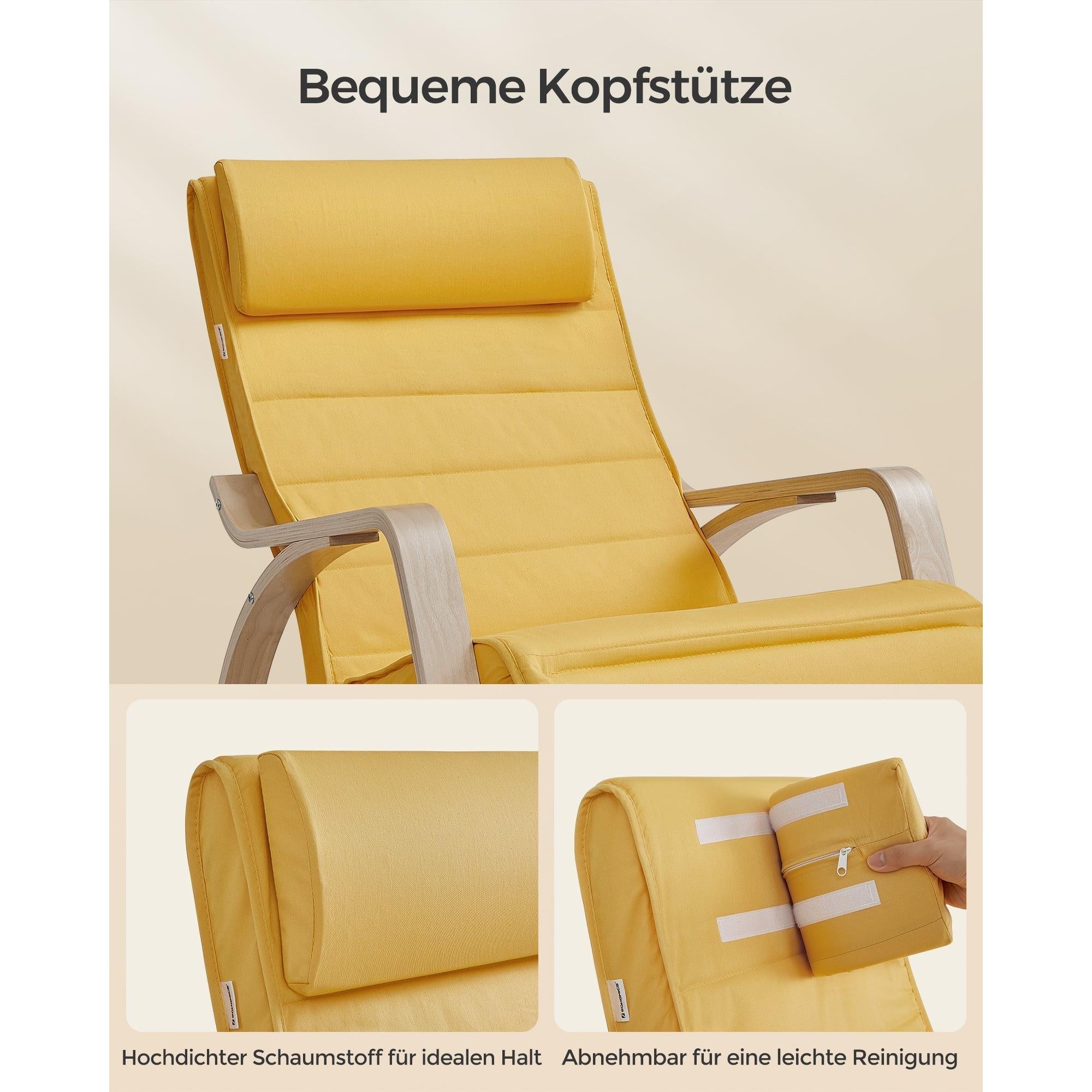 Stolica za ljuljanje s naslonima, od brezovog drva, nosivost 150kg, pastel žuta | SONGMICS-vitahome.hr
