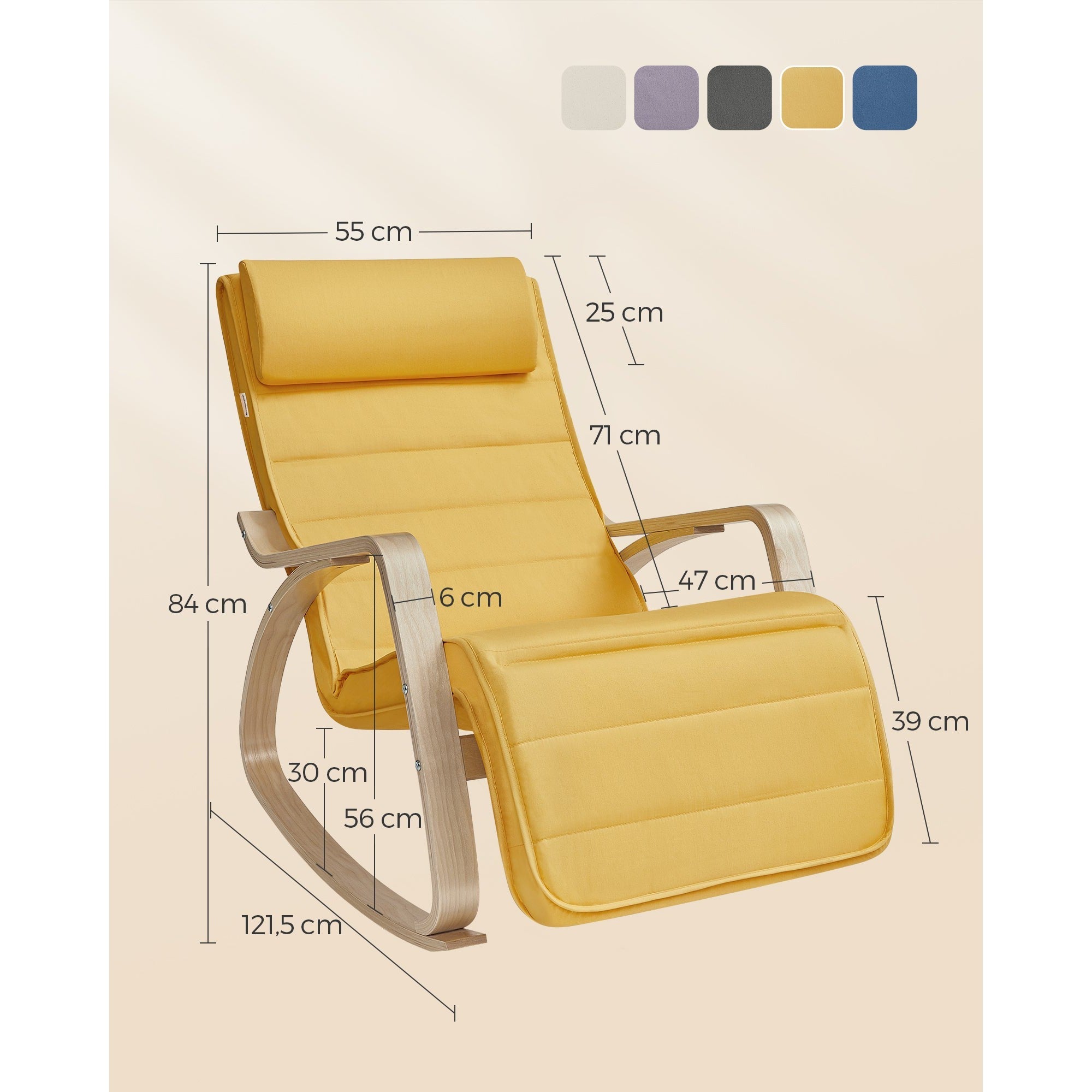 Stolica za ljuljanje s naslonima, od brezovog drva, nosivost 150kg, pastel žuta | SONGMICS-vitahome.hr
