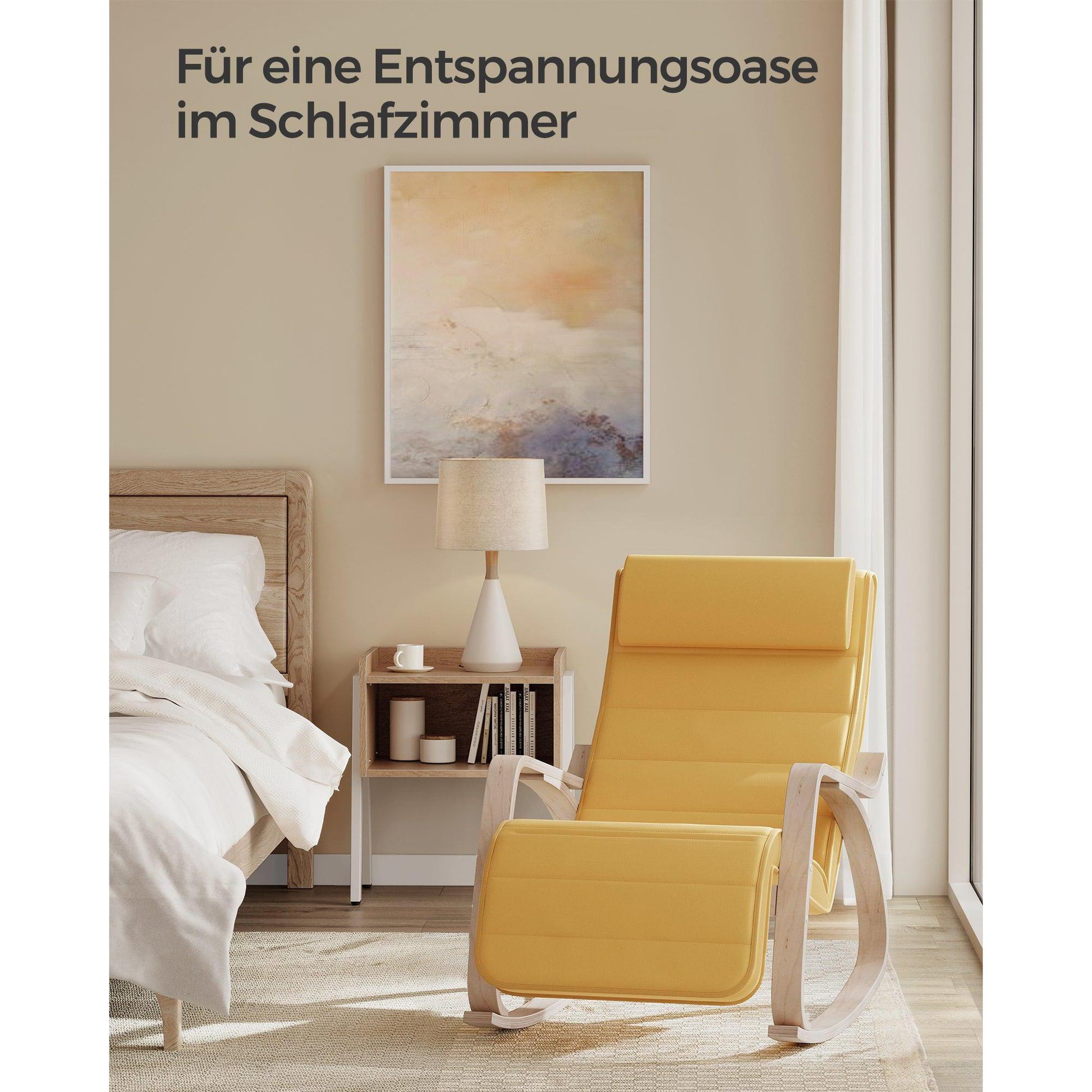 Stolica za ljuljanje s naslonima, od brezovog drva, nosivost 150kg, pastel žuta | SONGMICS-vitahome.hr