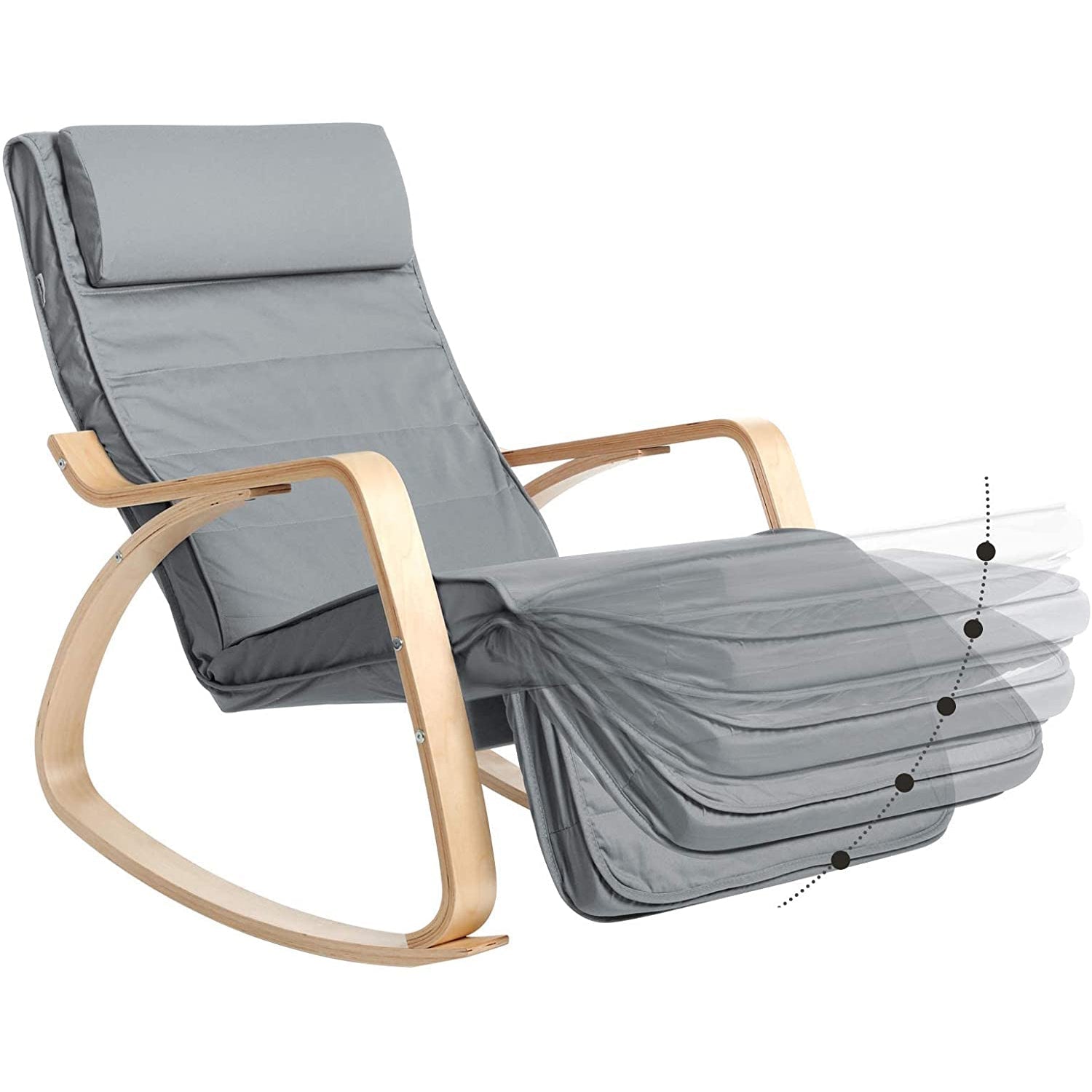 Stolica za ljuljanje s podesivim osloncem za noge, nosivost do 150 kg, siva | SONGMICS-vitahome.hr
