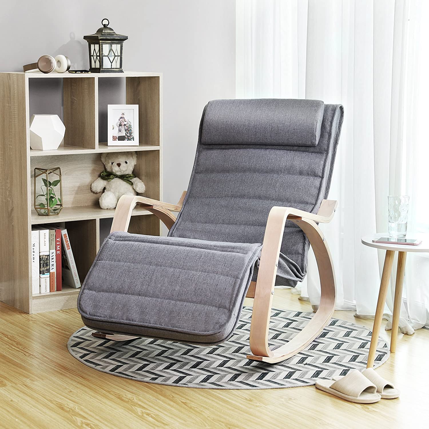 Stolica za ljuljanje, stolica za opuštanje, od pune breze, sive boje | SONGMICS-vitahome.hr
