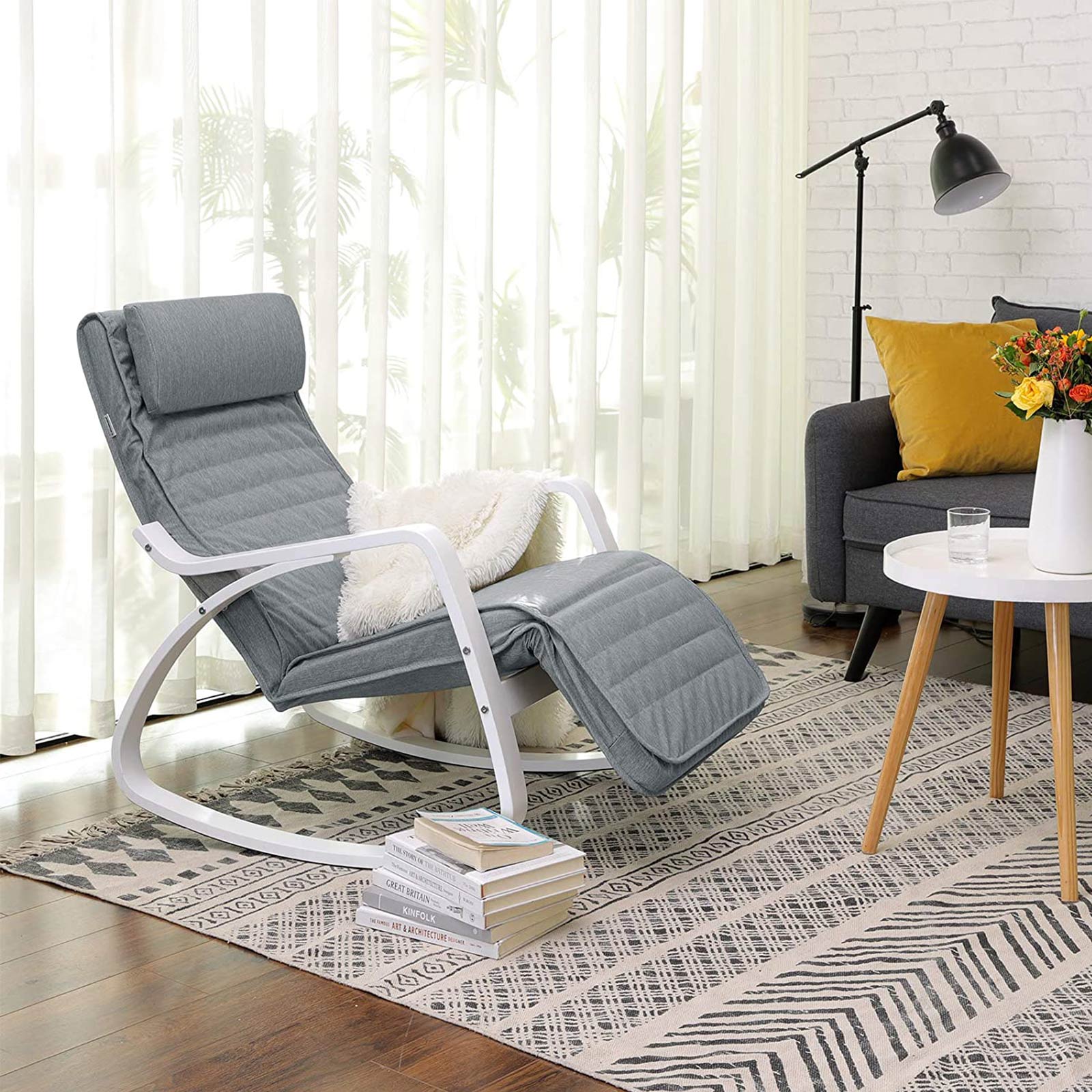 Stolica za ljuljanje, stolica za opuštanje s pet-stupanjskim podesivim osloncem za noge, 67 x 115 x 91 cm | SONGMICS-vitahome.hr