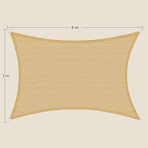 Sunčano jedro 3 x 5m, otporna na vremenske uvjete, UV zaštita, boje pijeska | SONGMICS-vitahome.hr