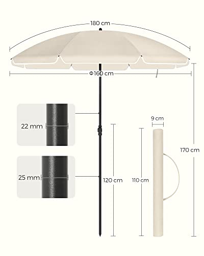 Suncobran 160 cm, zaštita od sunca UPF 50+, nagib 30°, bez postolja, bež