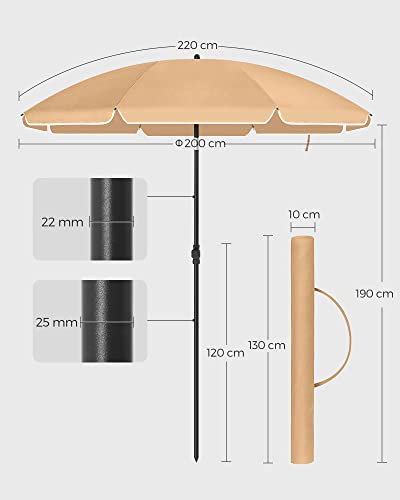 Suncobran 200 cm, UPF 50+ zaštita od sunca, bez postolja – taupe