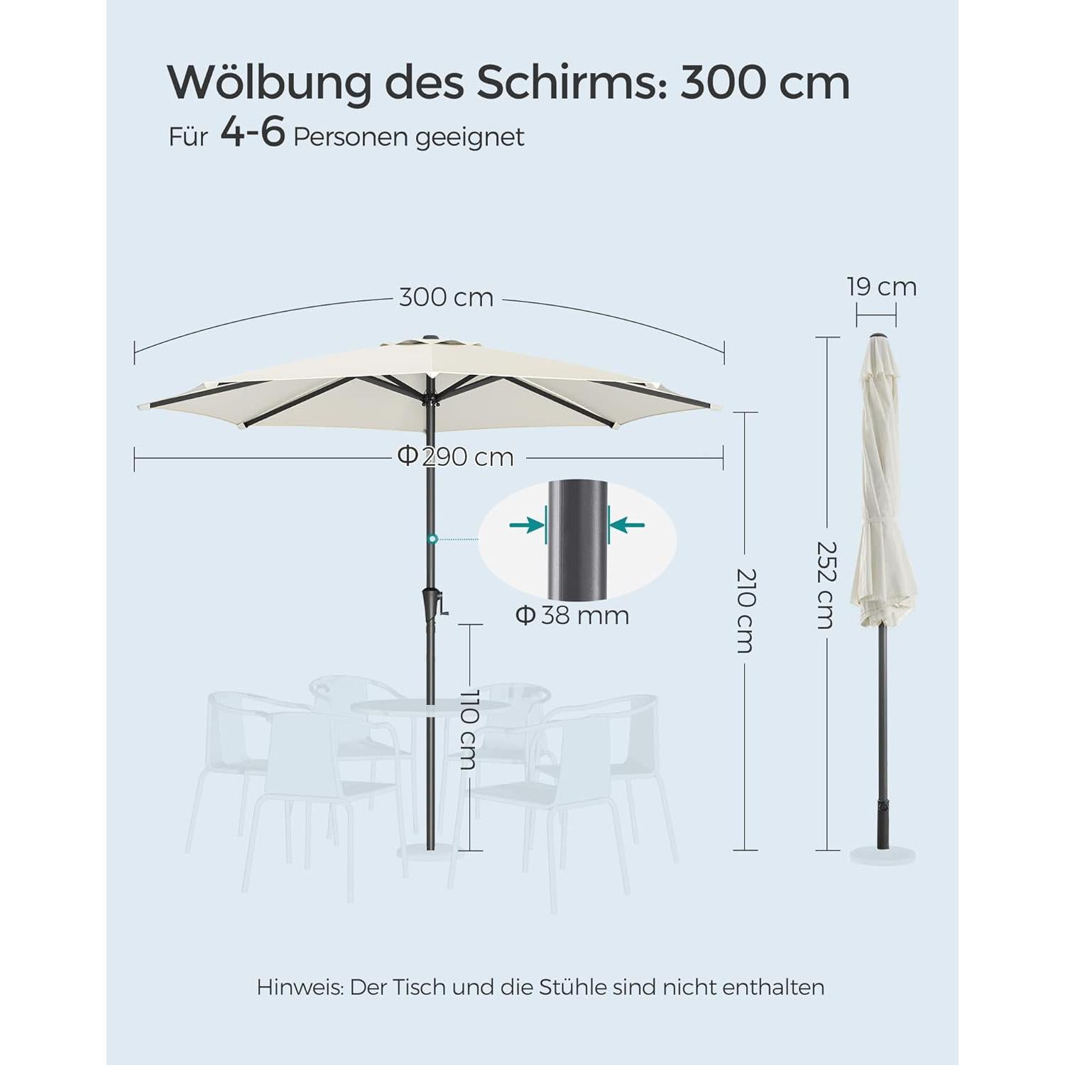 Suncobran 300 cm, UPF 50+, s nagibom od 30° na obje strane, bež boje | SONGMICS-vitahome.hr
