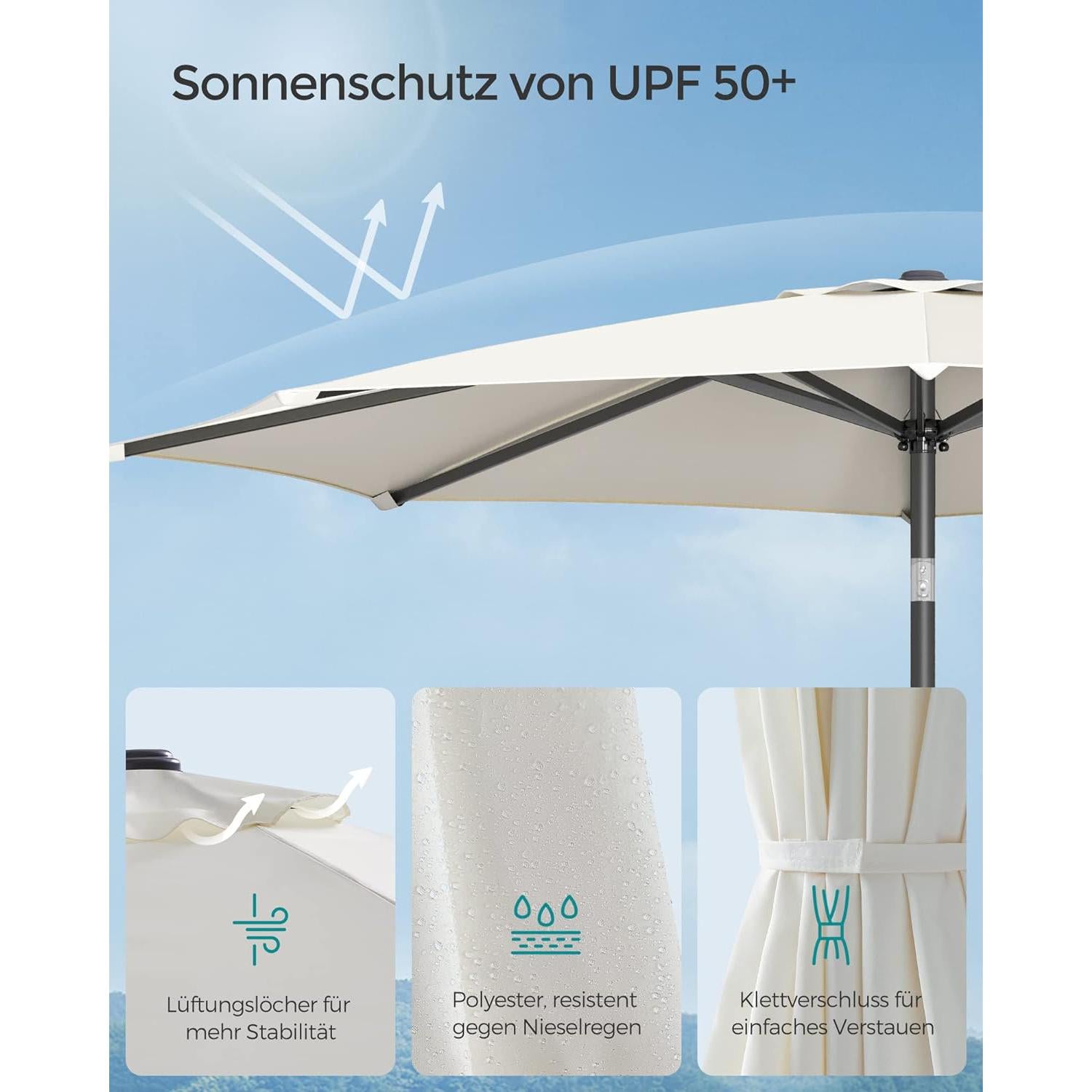 Suncobran 300 cm, UPF 50+, s nagibom od 30° na obje strane, bež boje | SONGMICS-vitahome.hr