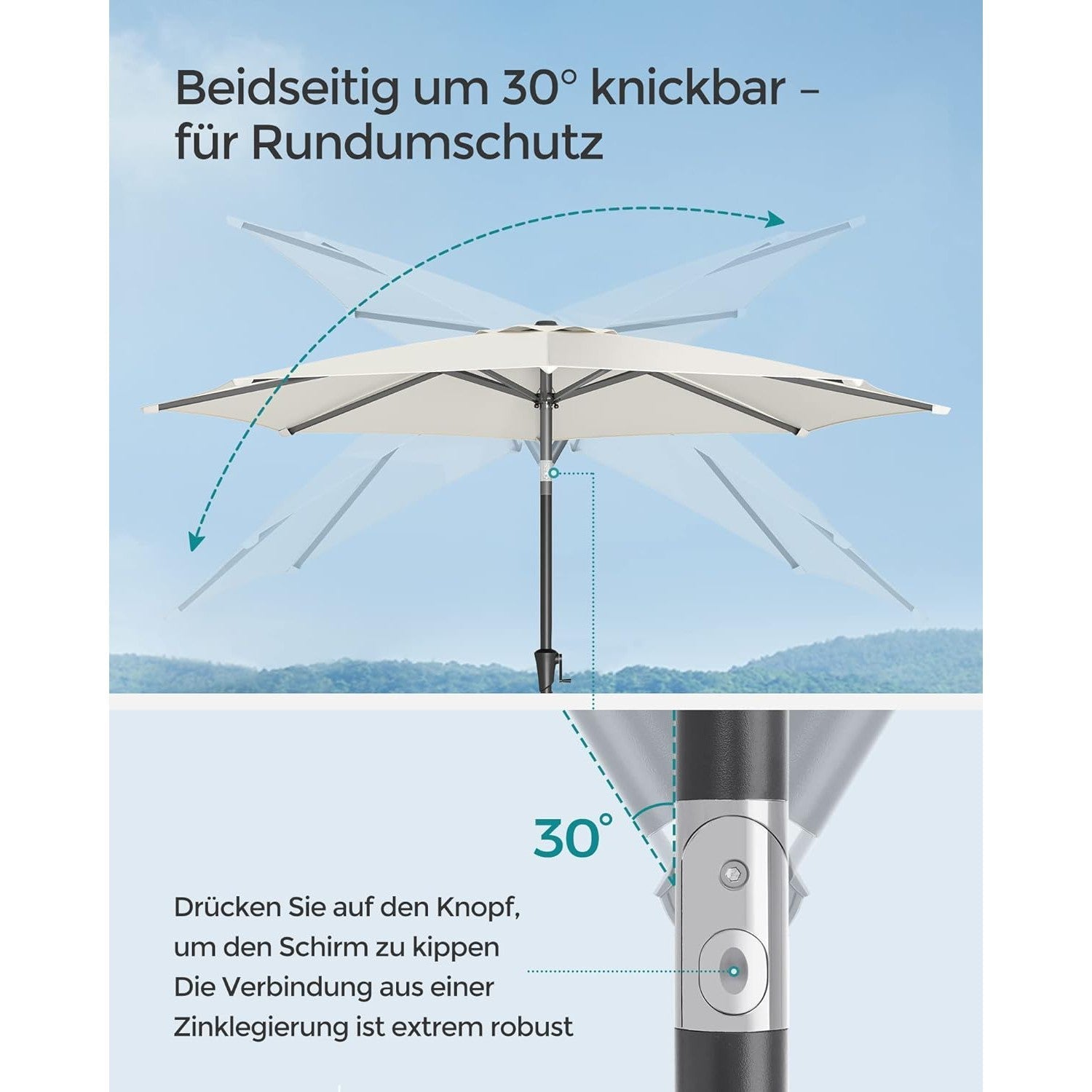 Suncobran 300 cm, UPF 50+, s nagibom od 30° na obje strane, bež boje | SONGMICS-vitahome.hr