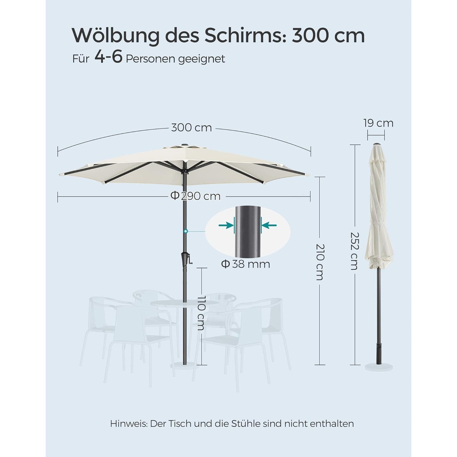 Suncobran 300 cm, UPF 50+, s nagibom od 30° na obje strane, bež boje | SONGMICS-vitahome.hr