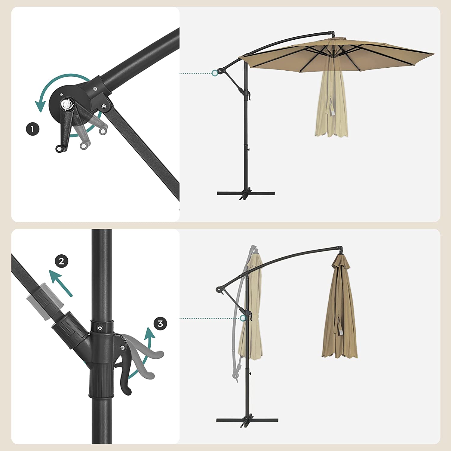 Suncobran Ø 300 cm, vrtni suncobran, taupe | SONGMICS-vitahome.hr
