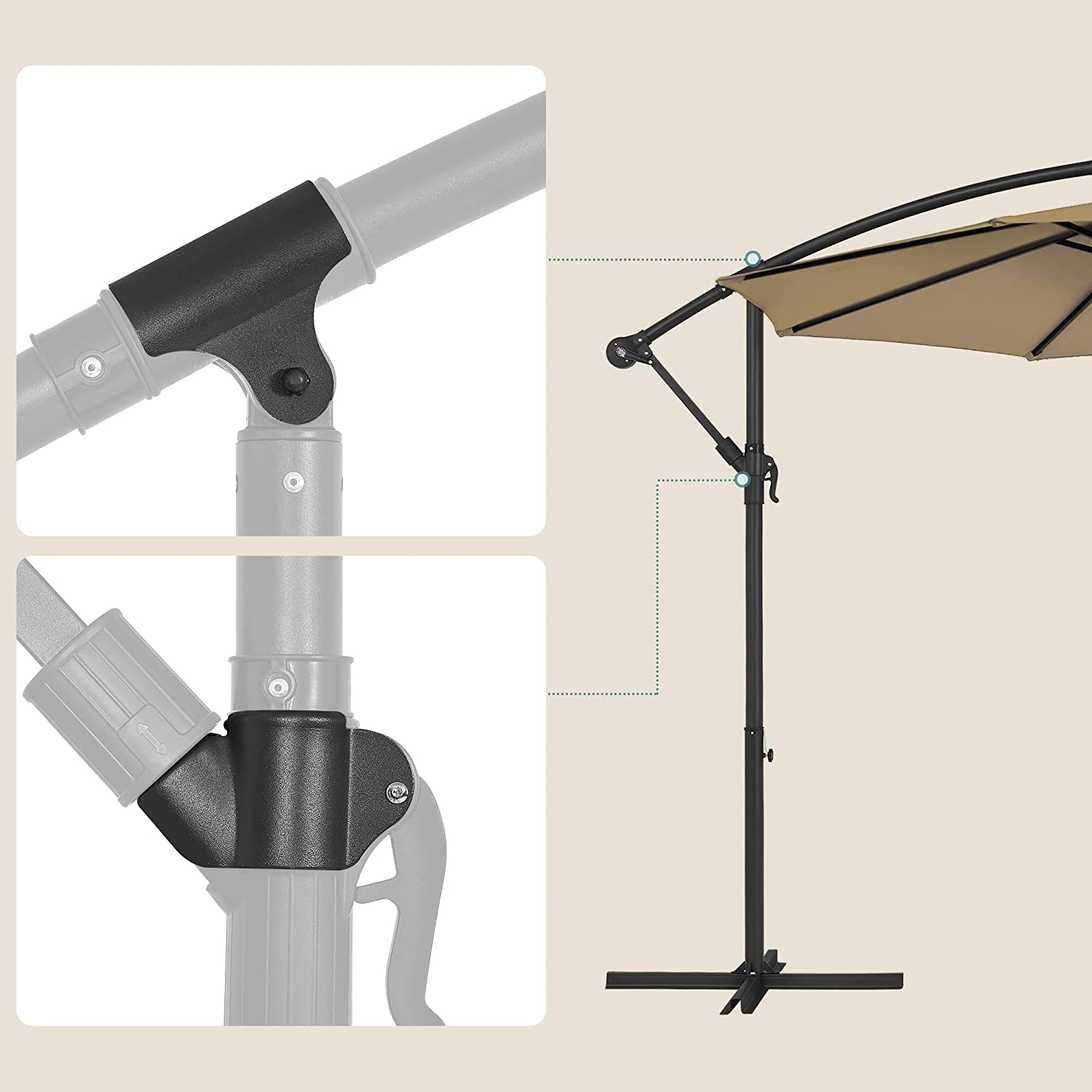 Suncobran Ø 300 cm, vrtni suncobran, taupe | SONGMICS-vitahome.hr