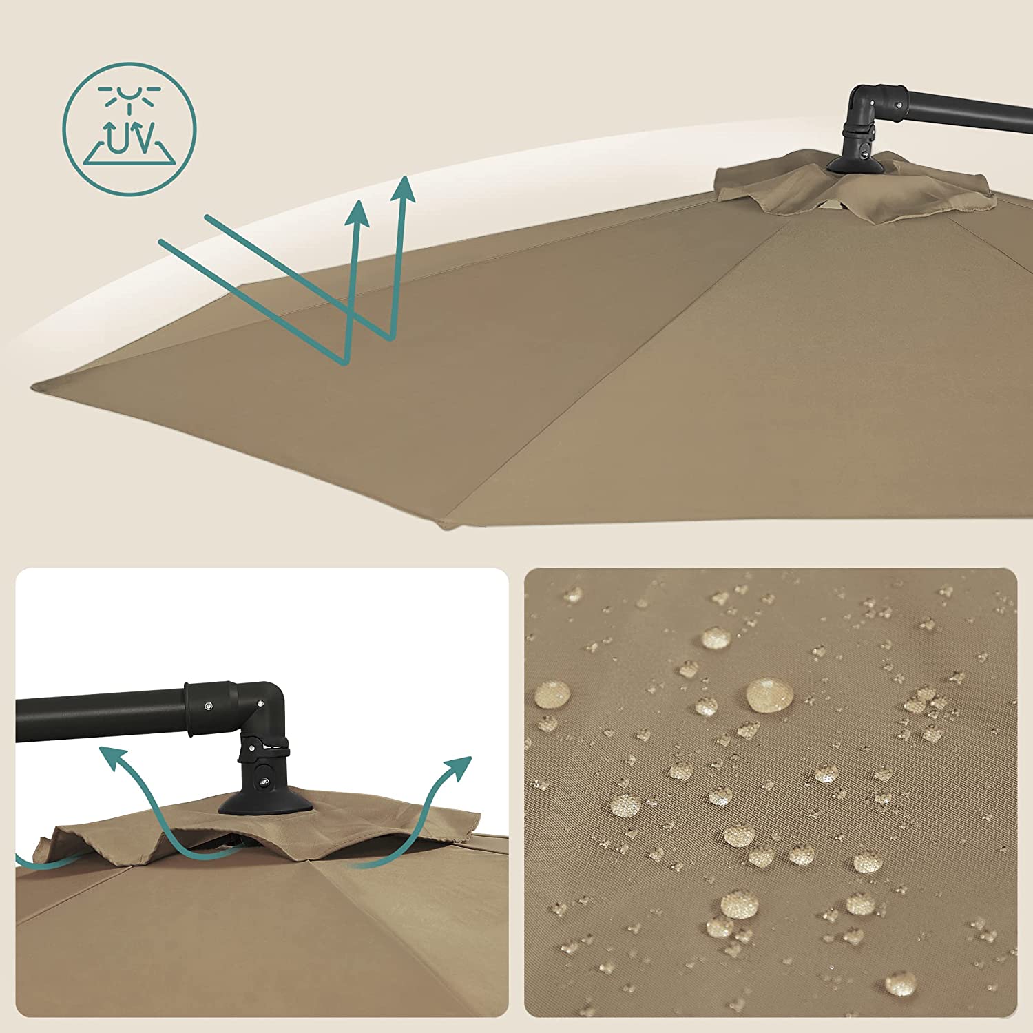 Suncobran Ø 300 cm, vrtni suncobran, taupe | SONGMICS-vitahome.hr