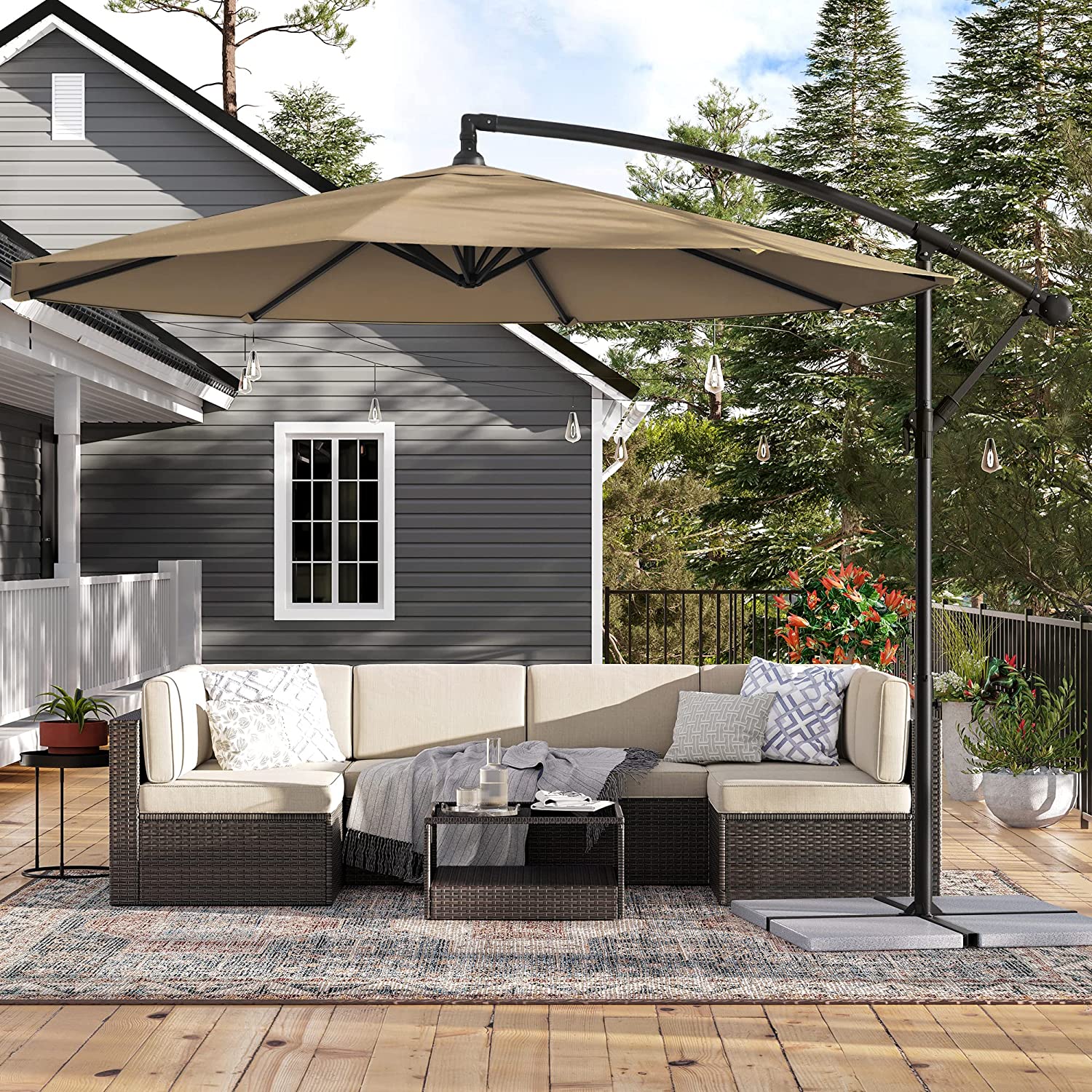 Suncobran Ø 300 cm, vrtni suncobran, taupe | SONGMICS-vitahome.hr