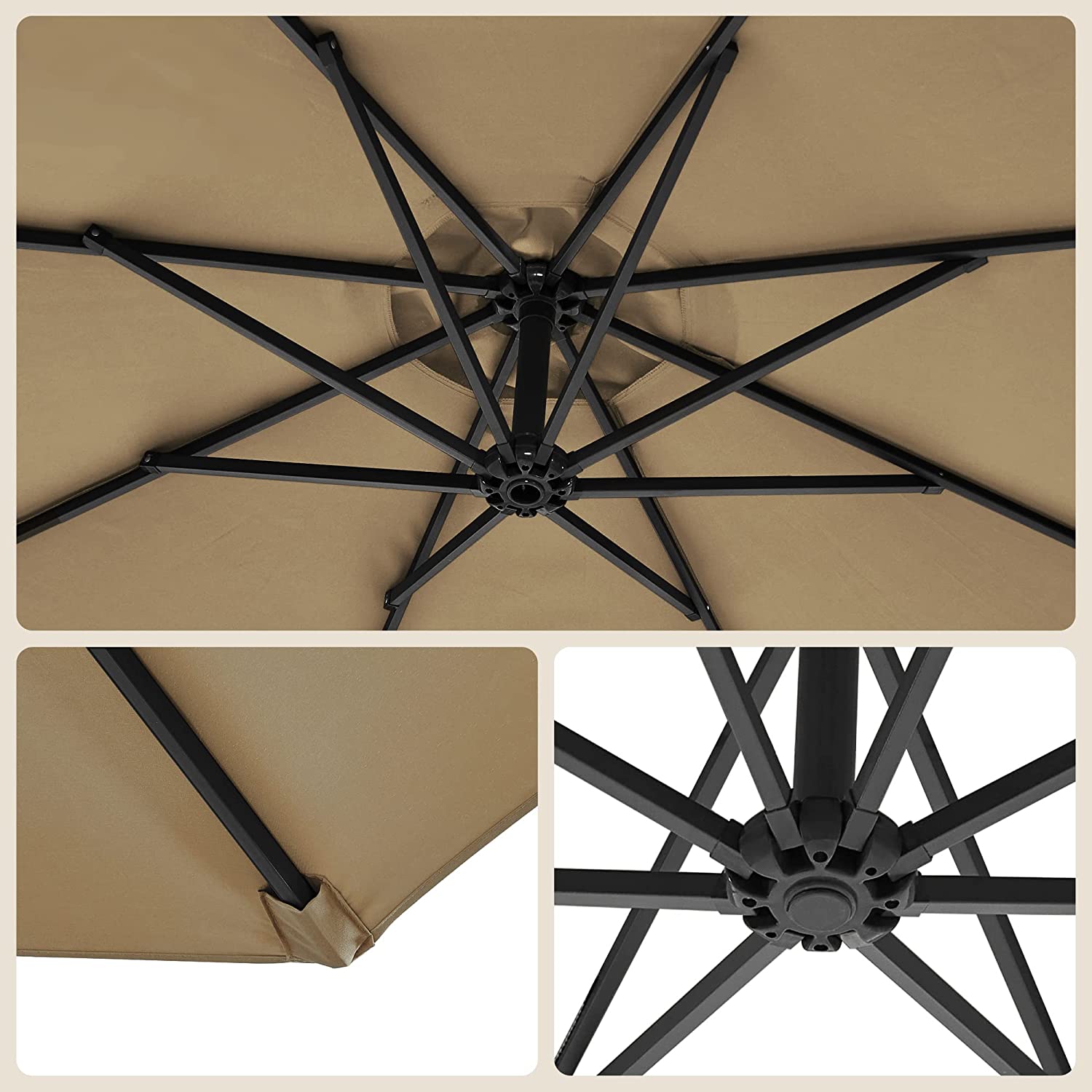 Suncobran Ø 300 cm, vrtni suncobran, taupe | SONGMICS-vitahome.hr