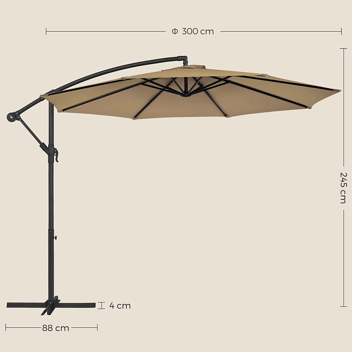 Suncobran Ø 300 cm, vrtni suncobran, taupe | SONGMICS-vitahome.hr