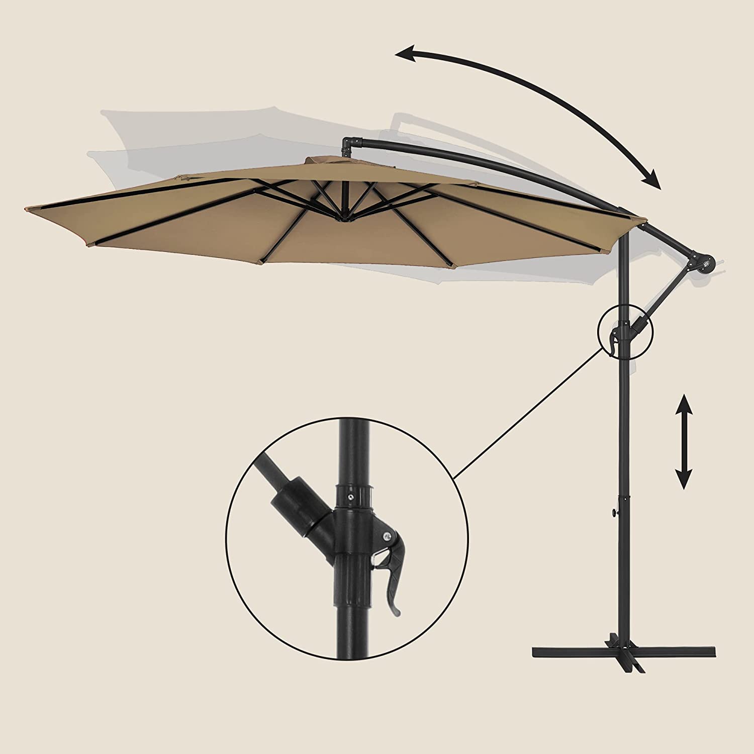 Suncobran Ø 300 cm, vrtni suncobran, taupe | SONGMICS-vitahome.hr