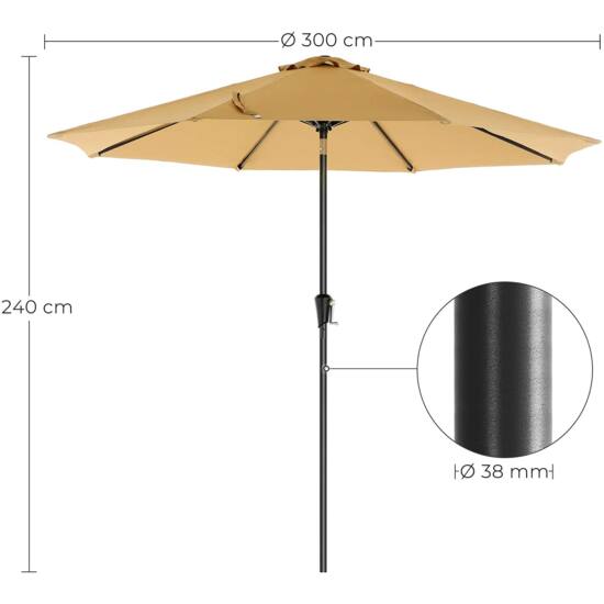 Suncobran, O 300 cm, vrtni suncobran, UV zaštita do UPF 50+ (držač nije uključen) | SONGMICS-vitahome.hr