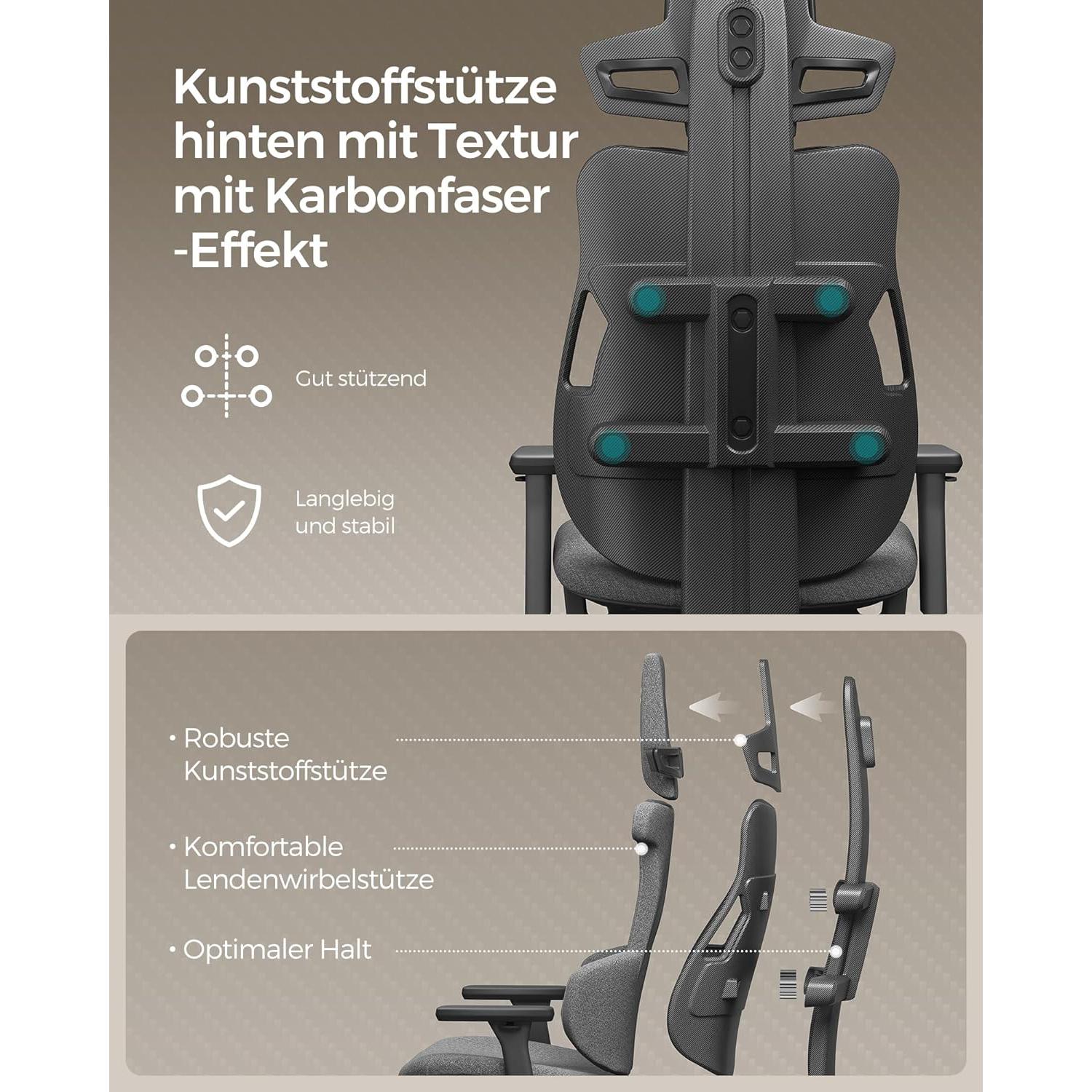 Szék, Irodai szék állítható fejtámlával és állítható kartámaszokkal, szürke-SONGMICS-Vita Home
