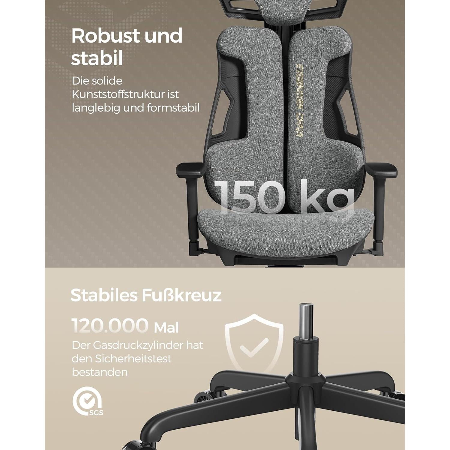 Szék, Irodai szék állítható fejtámlával és állítható kartámaszokkal, szürke-SONGMICS-Vita Home