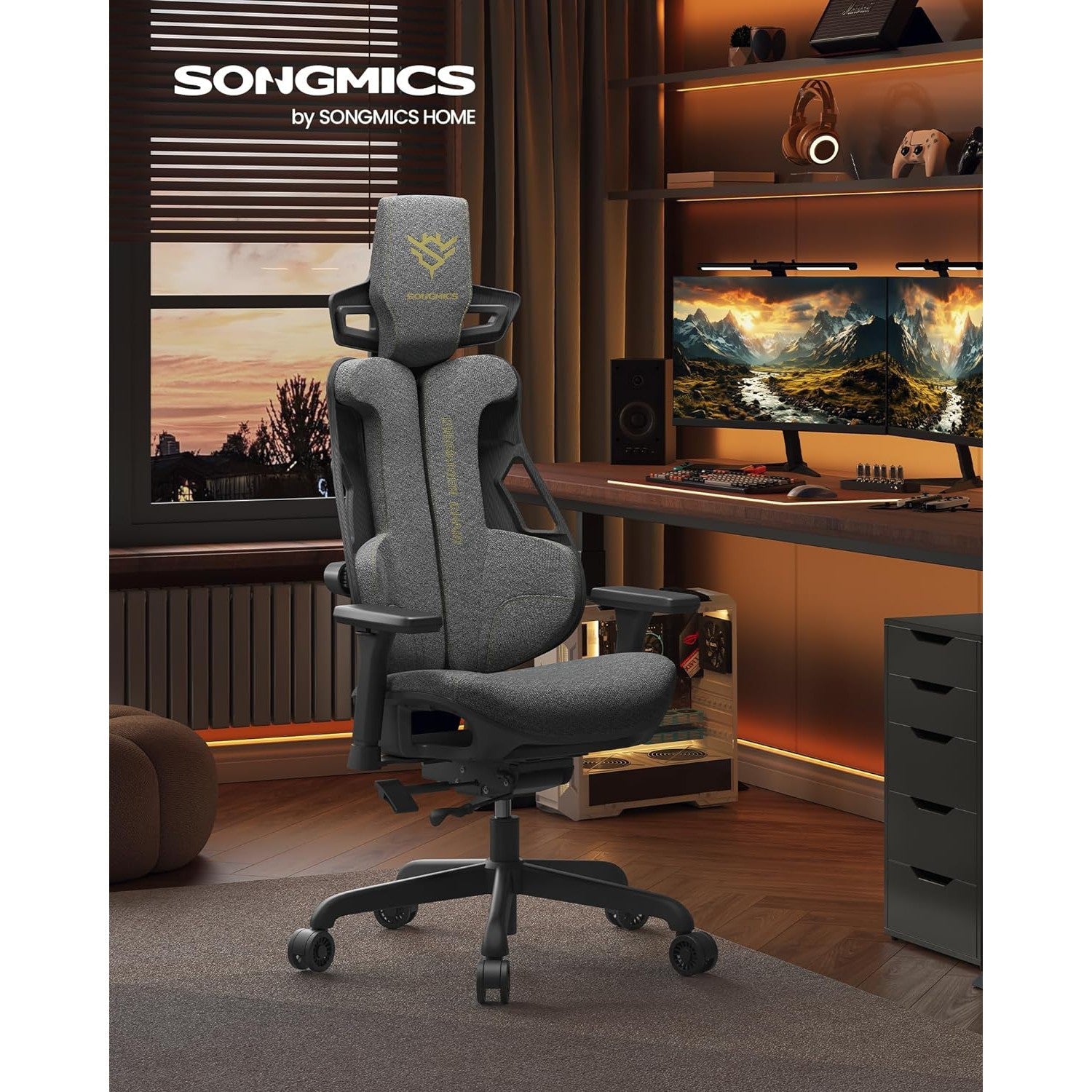 Szék, Irodai szék állítható fejtámlával és állítható kartámaszokkal, szürke-SONGMICS-Vita Home