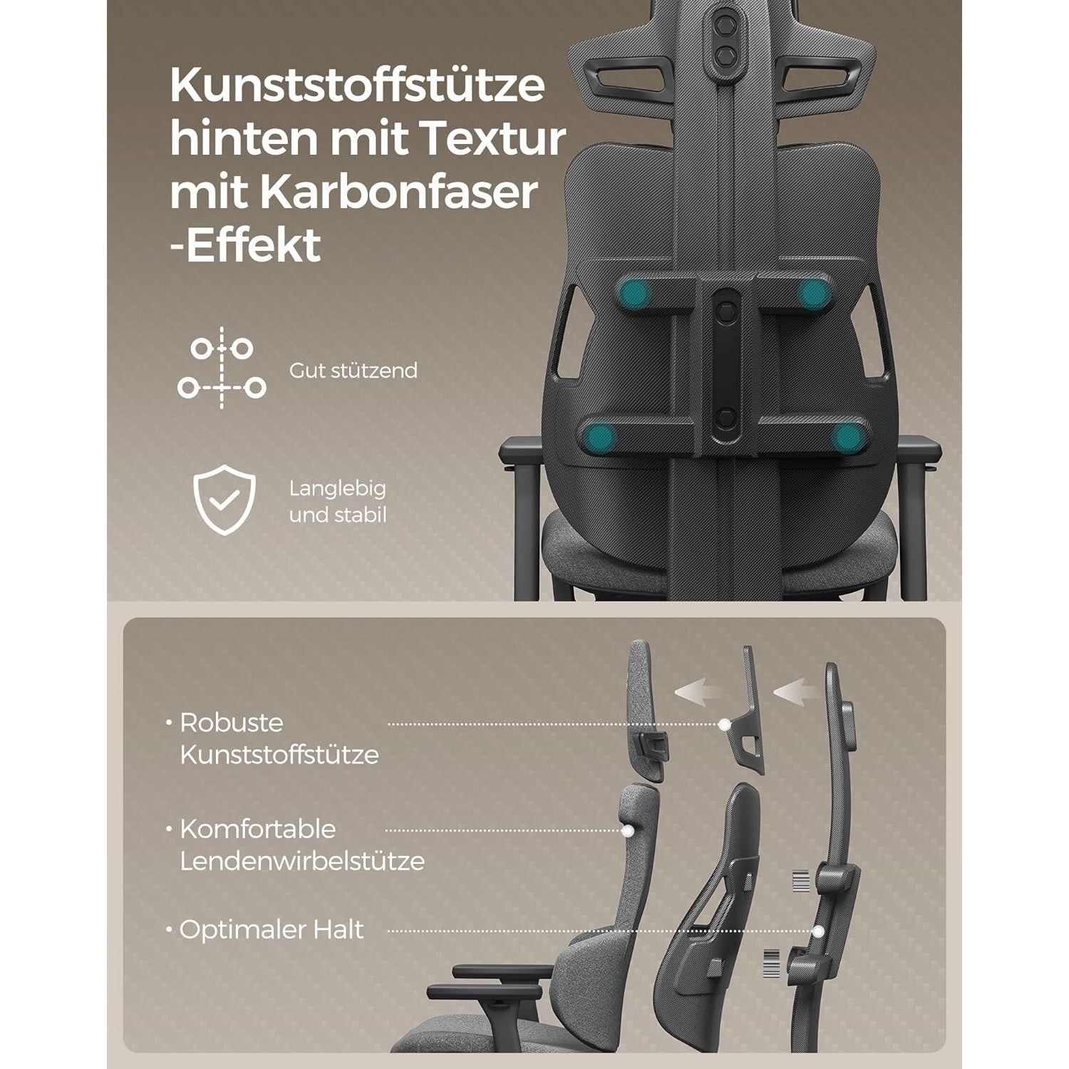 Szék, Irodai szék állítható fejtámlával és állítható kartámaszokkal, szürke-SONGMICS-Vita Home