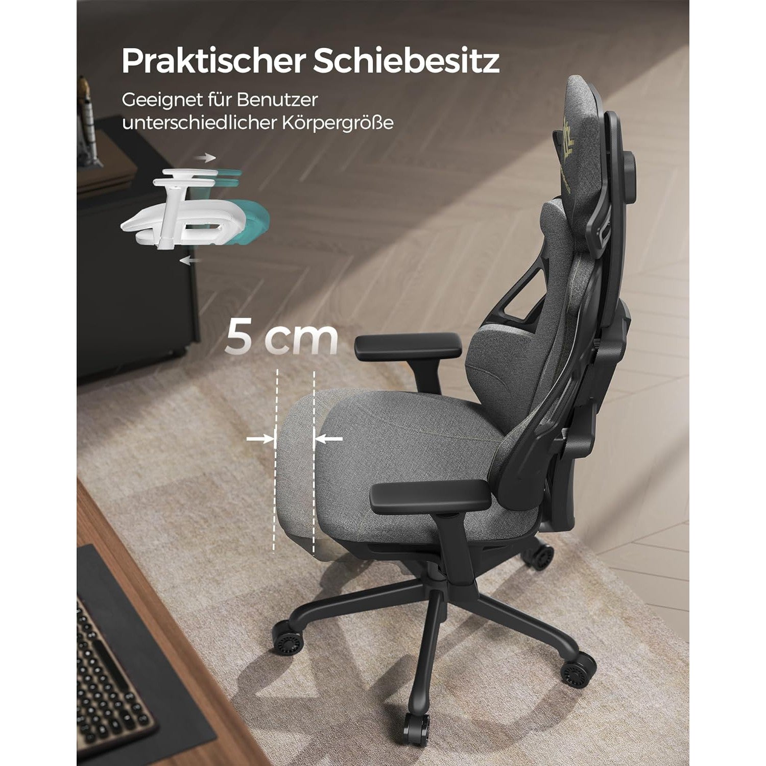 Szék, Irodai szék állítható fejtámlával és állítható kartámaszokkal, szürke-SONGMICS-Vita Home