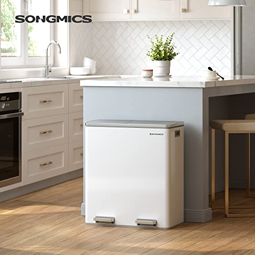 Szemetes,15 szemeteszsákkal, 2 rekesszel, műanyag belső vödrökkel és csukható fedelekkel, légmentesen záródó, fehér/ szürke-SONGMICS-Vita Home