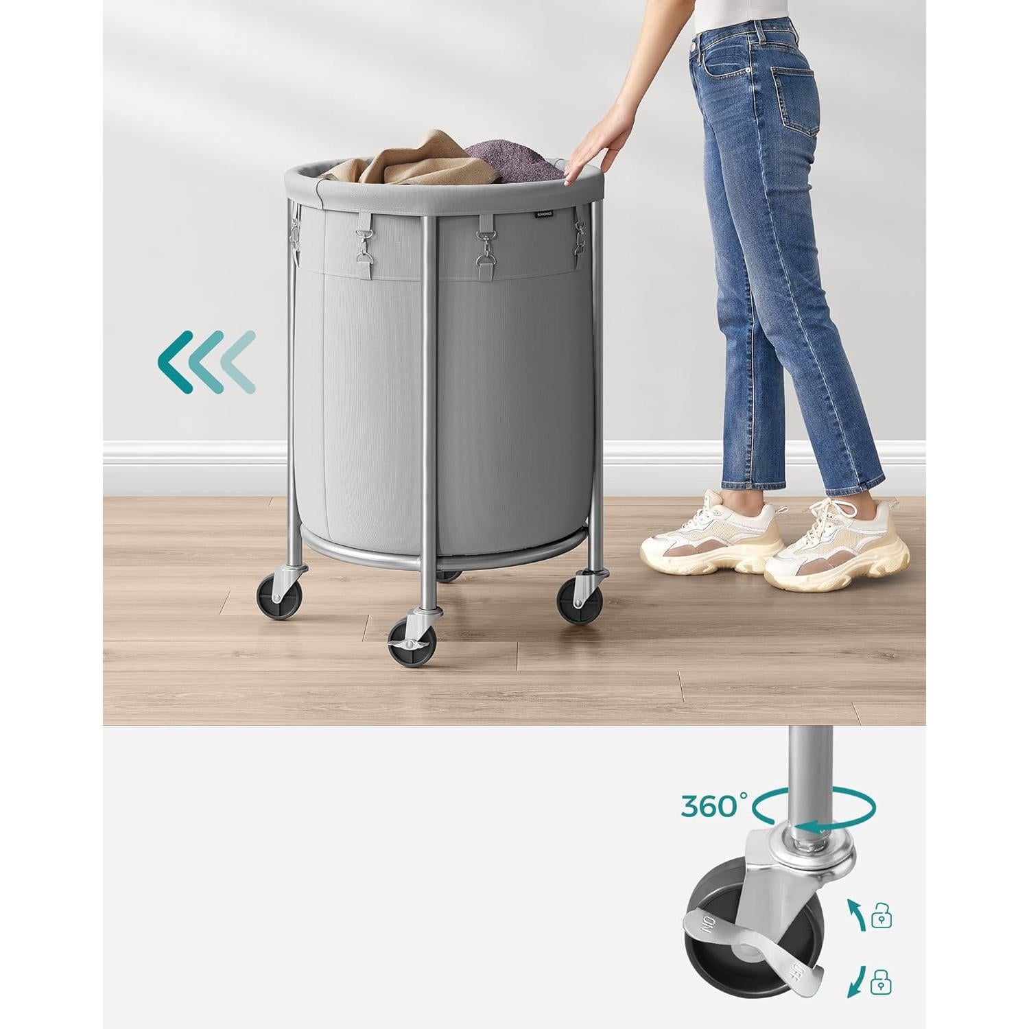 Szennyeskosár kerekekkel, szennyeskosár kerekekkel, 110 liter, szürke-SONGMICS-Vita Home