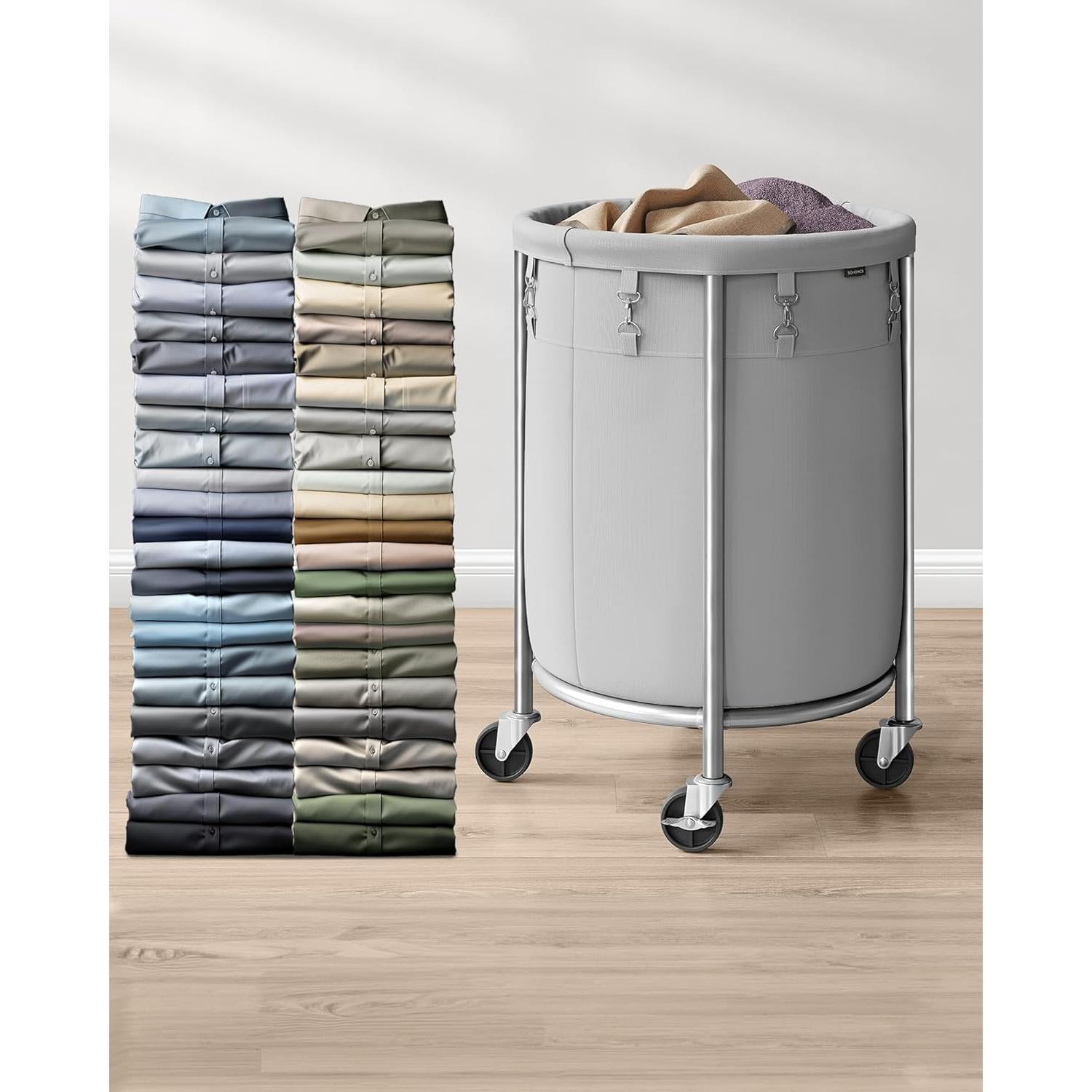 Szennyeskosár kerekekkel, szennyeskosár kerekekkel, 110 liter, szürke-SONGMICS-Vita Home