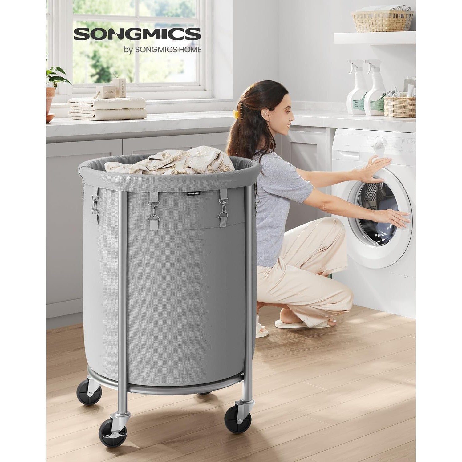 Szennyeskosár kerekekkel, szennyeskosár kerekekkel, 110 liter, szürke-SONGMICS-Vita Home