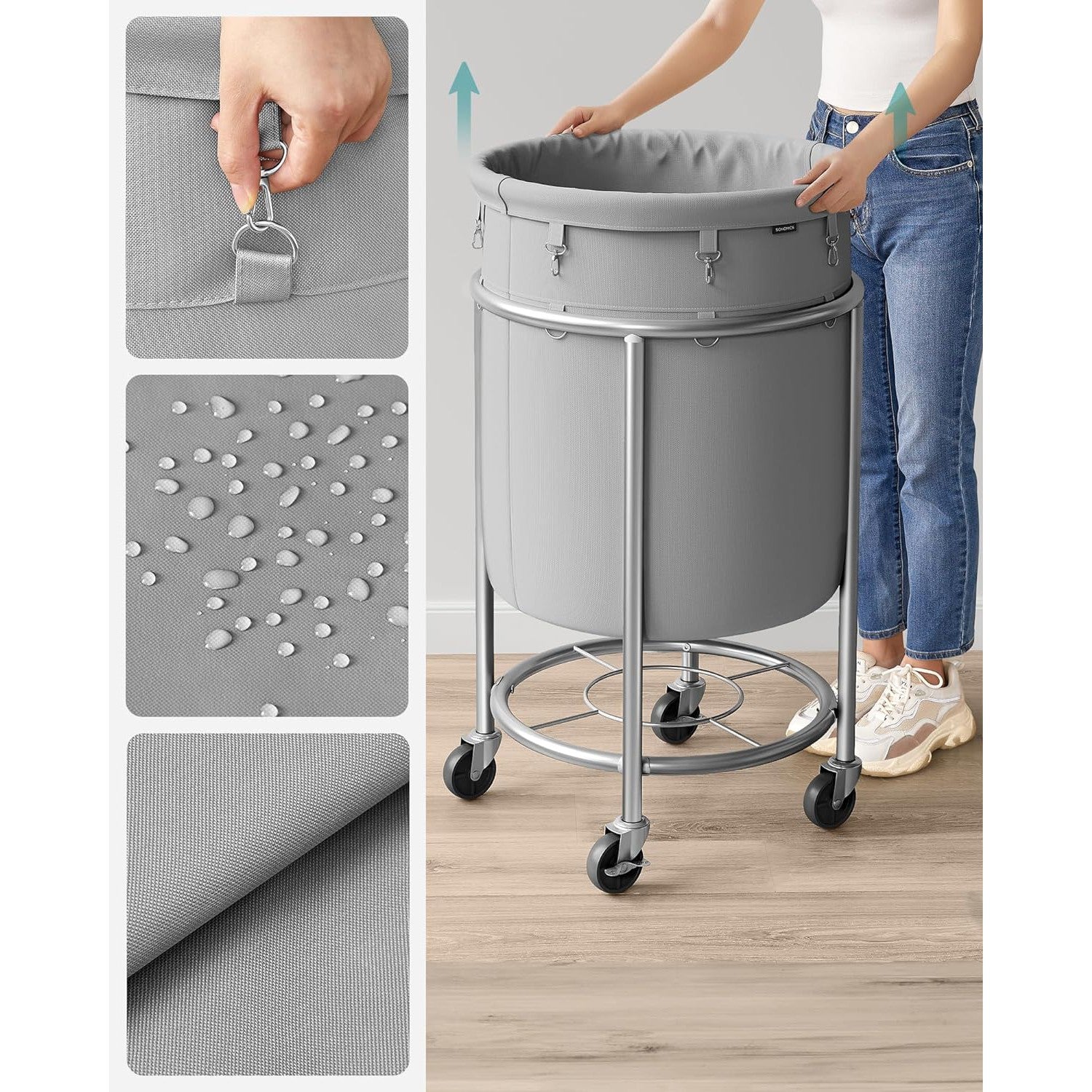 Szennyeskosár kerekekkel, szennyeskosár kerekekkel, 110 liter, szürke-SONGMICS-Vita Home