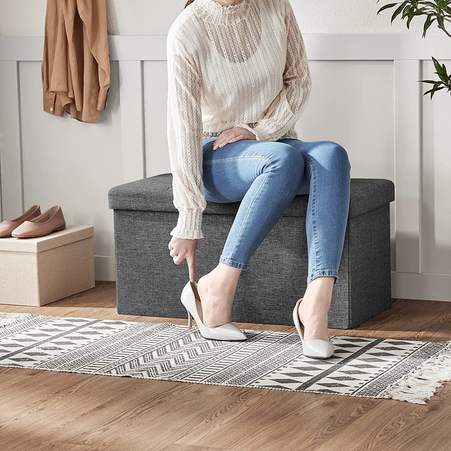 Tabure, klupa za odlaganje, 76 x 38 x 38 cm, tamno siva | SONGMICS-vitahome.hr