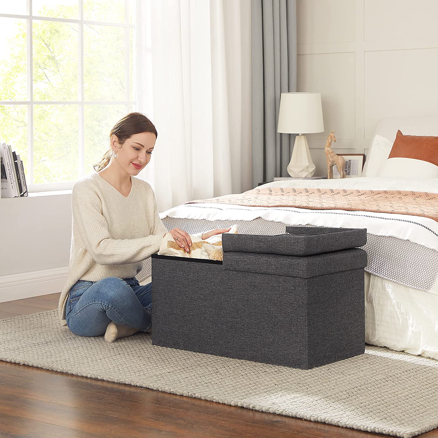 Tabure, klupa za odlaganje, 76 x 38 x 38 cm, tamno siva | SONGMICS-vitahome.hr